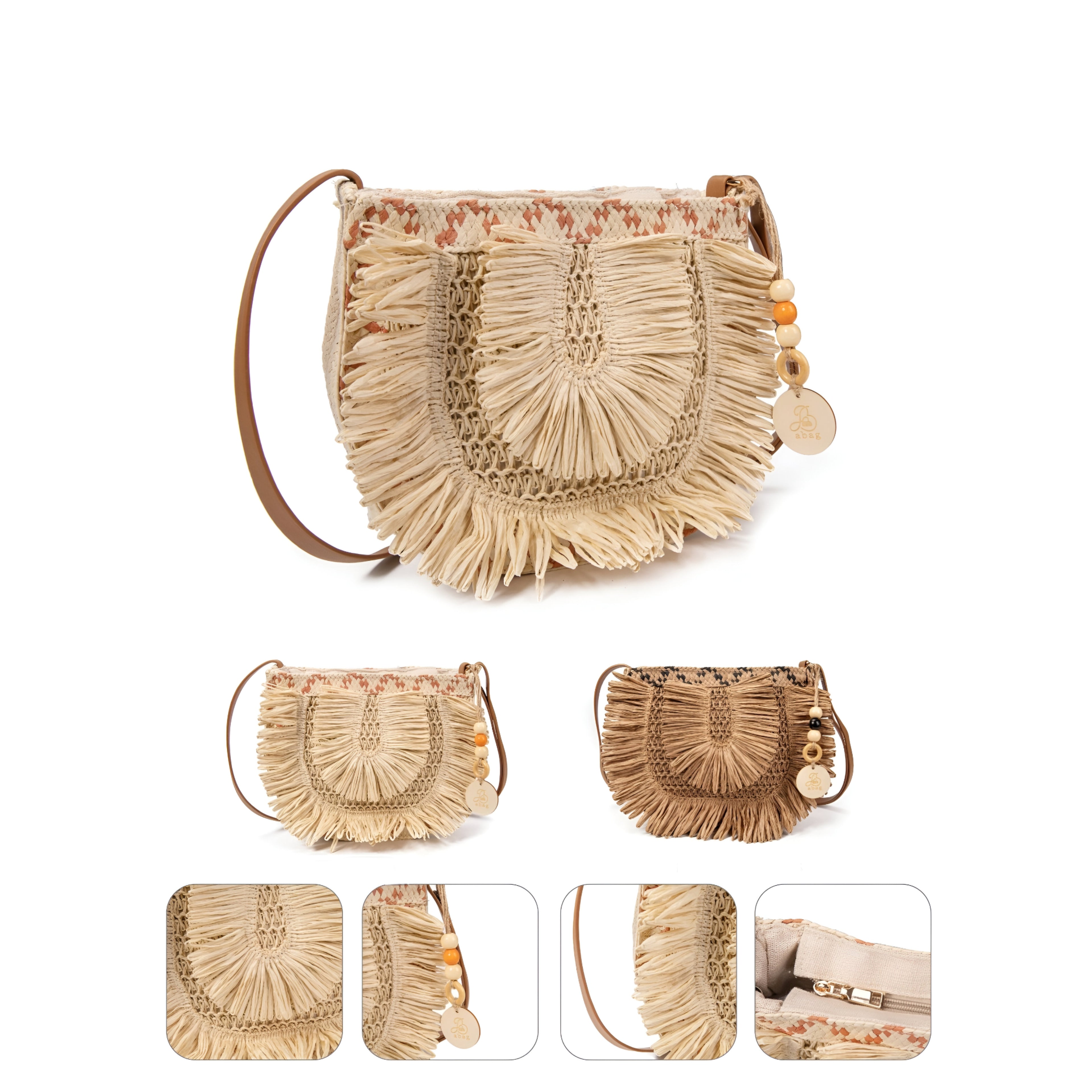 Bolso de rafia con flecos y bandolera regulable | Diseño artesanal exclusivo para verano 2026| Ligero y natural | Edición limitada | ABAG