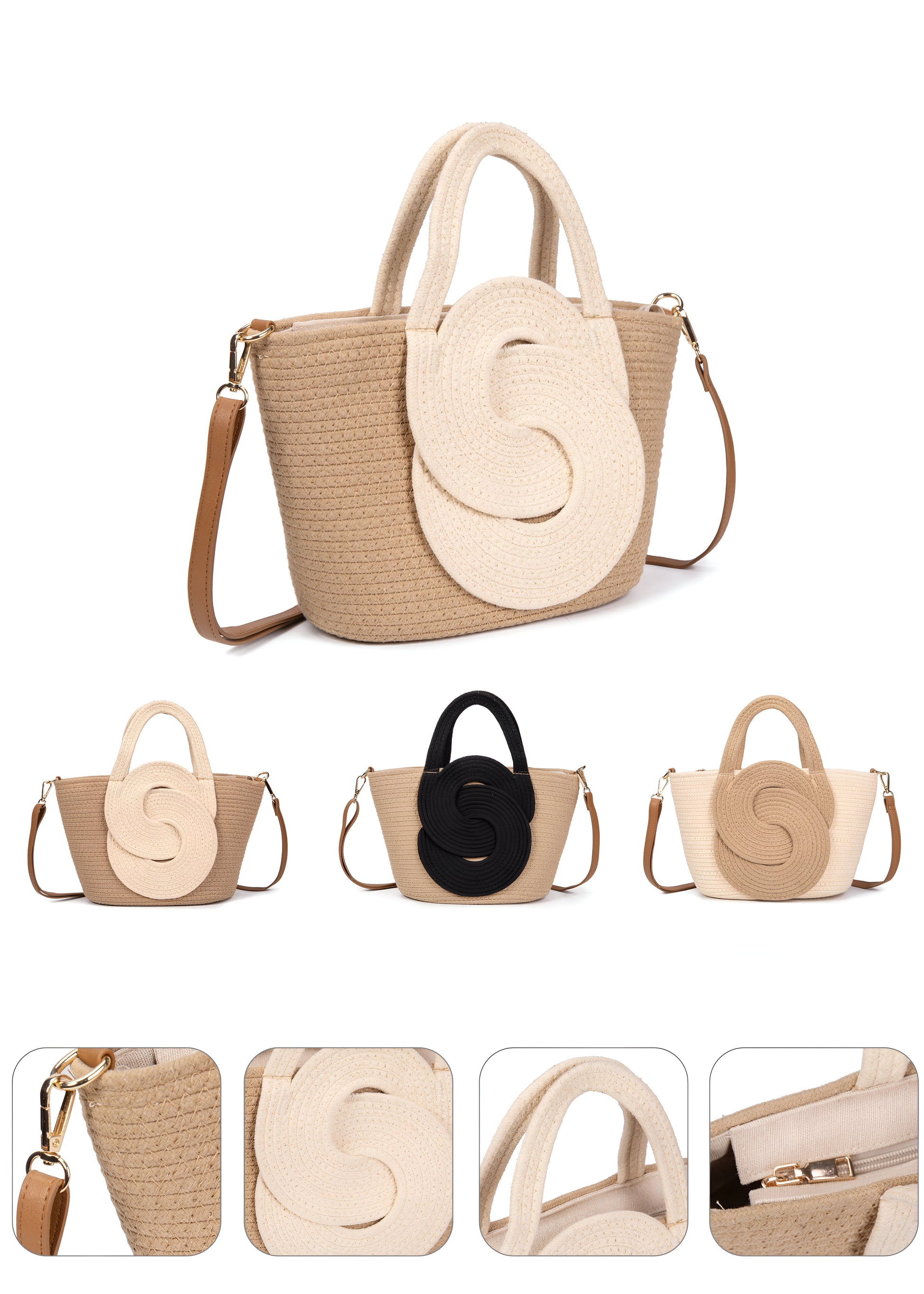 Bolso de algodón trenzado con asa corta y bandolera regulable – Modelo exclusivo y elegante para verano 2025 | Ligero, versátil y cómodo | Edición limitada | CAMAR