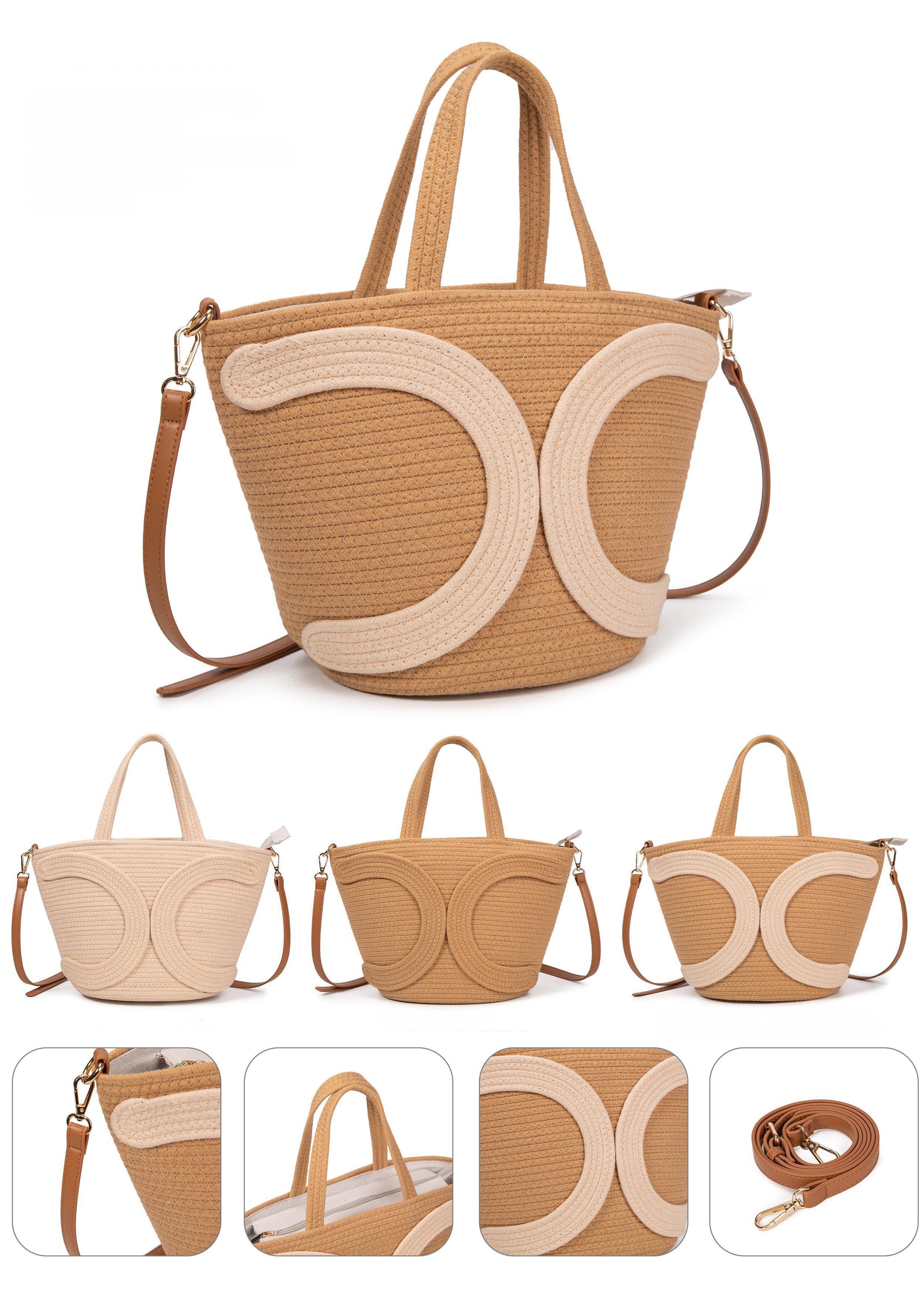 Capazo de cuerda con doble C decorativa y bandolera | Bolso tote verano