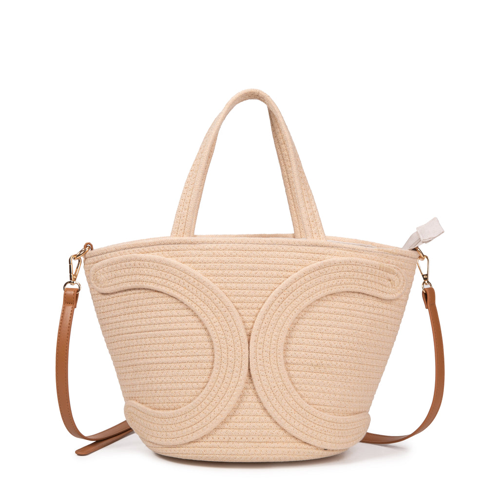 Capazo de cuerda con doble C decorativa y bandolera | Bolso tote verano