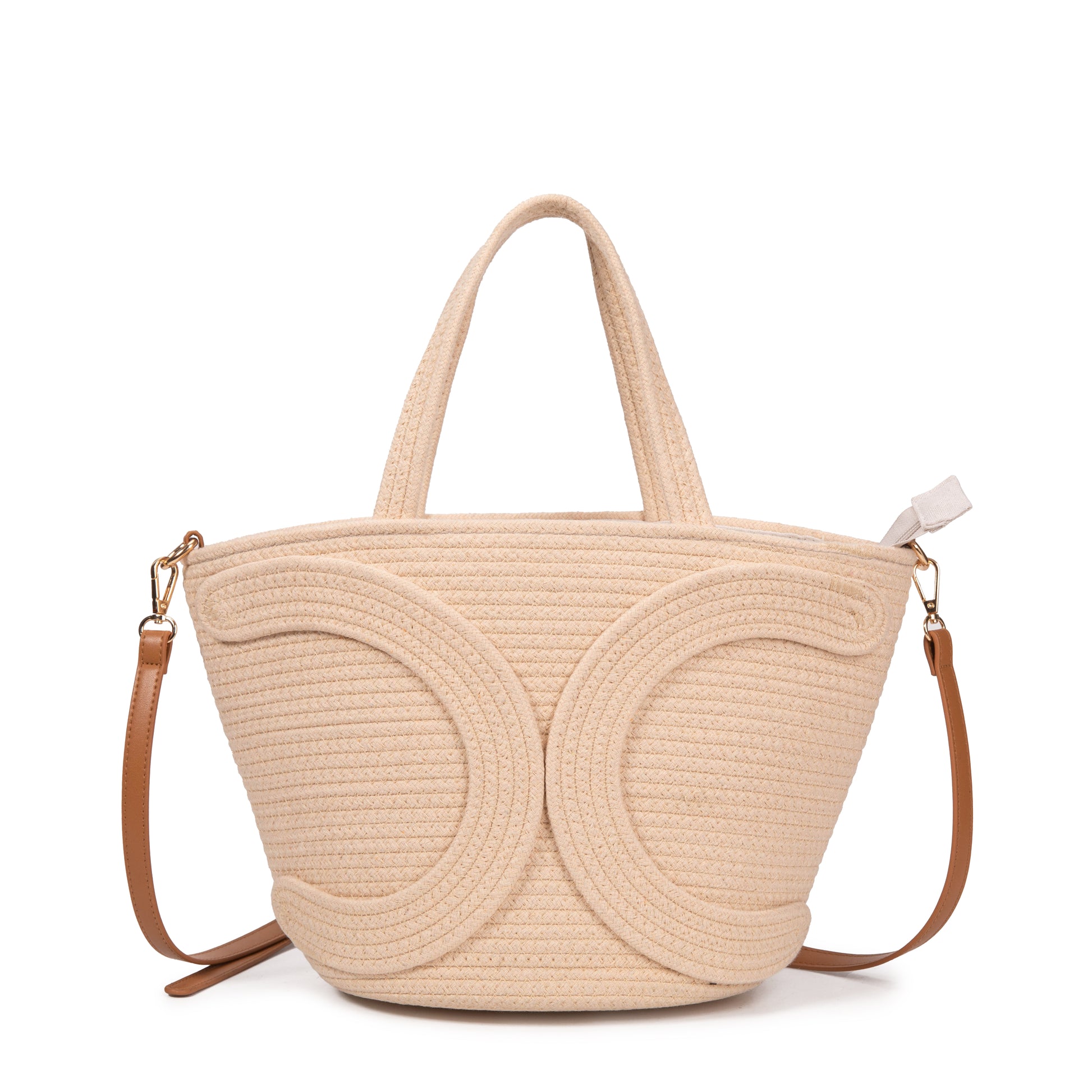 Capazo de cuerda con doble C decorativa y bandolera | Bolso tote verano