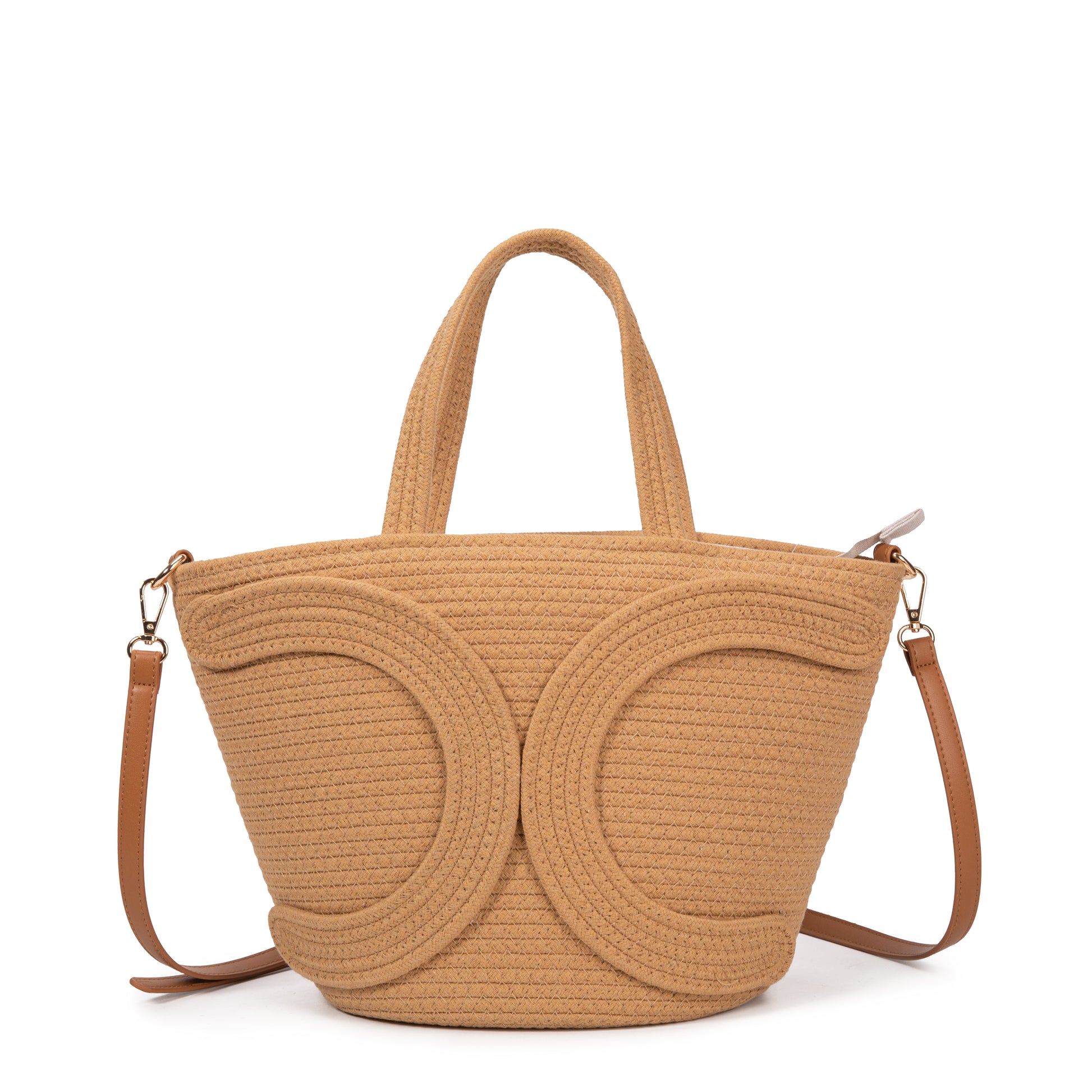 Capazo de cuerda con doble C decorativa y bandolera | Bolso tote verano