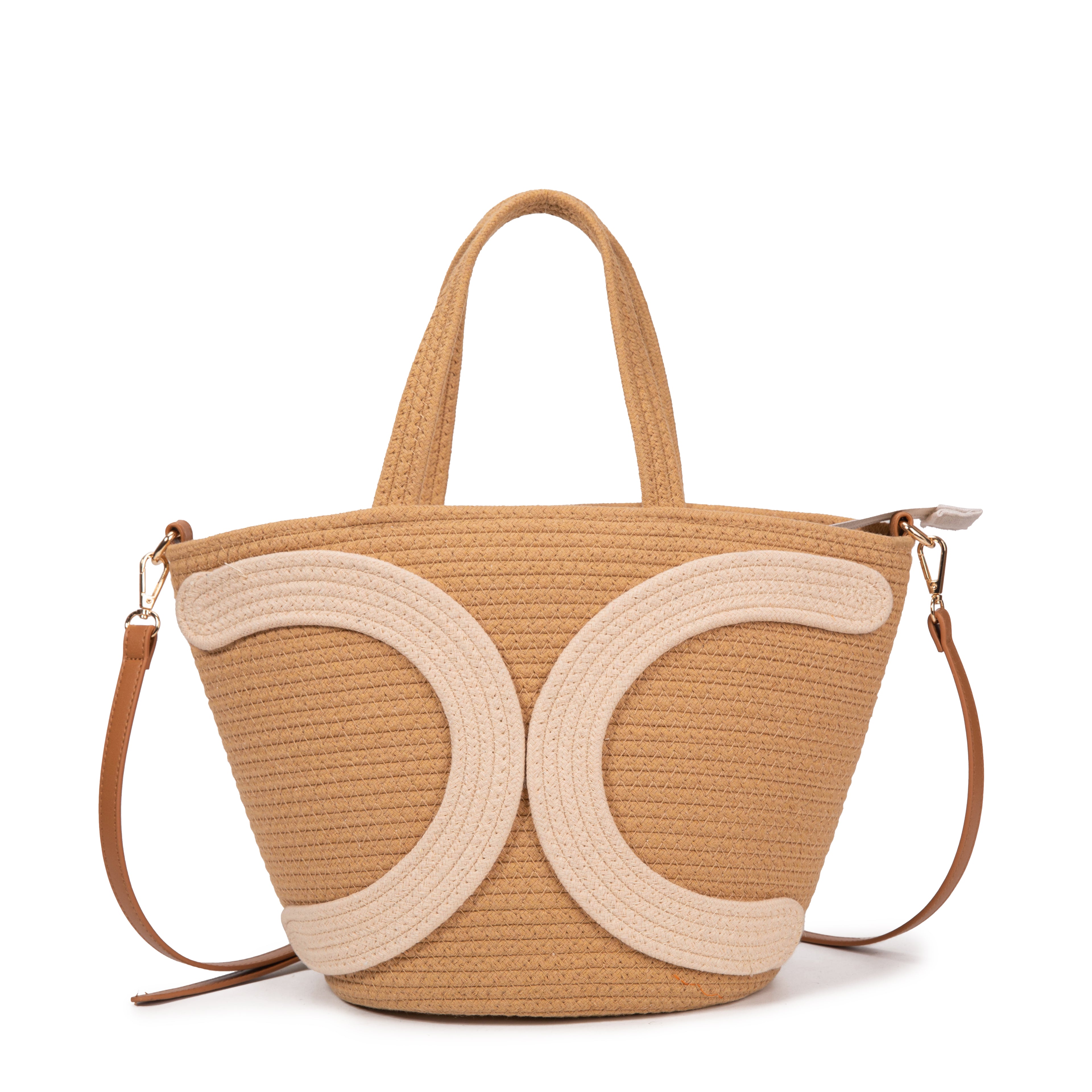Capazo de cuerda con doble C decorativa y bandolera | Bolso tote verano