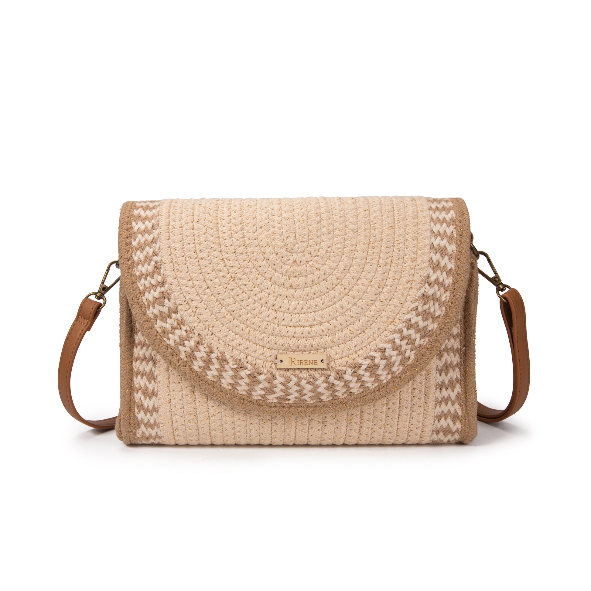 Clutch de rafia con solapa semicircular y bandolera | Bolso Irene Bag