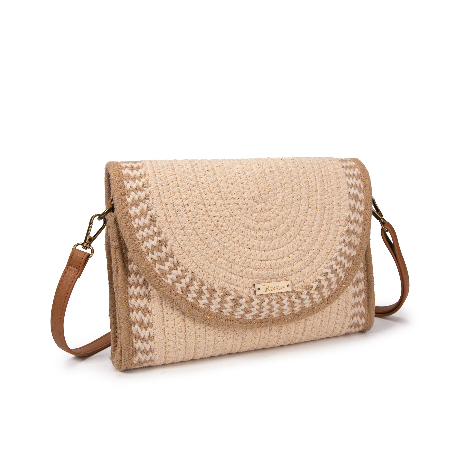 Clutch de rafia con solapa semicircular y bandolera | Bolso Irene Bag