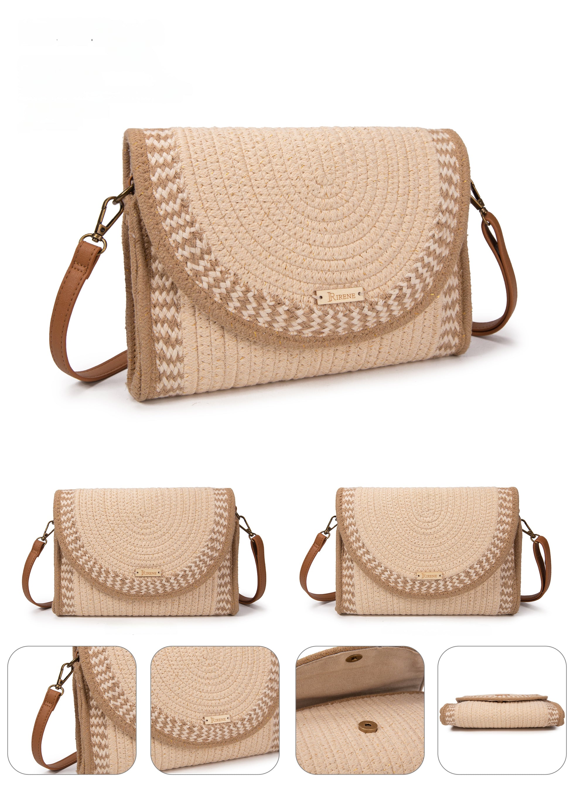 Clutch de rafia con solapa semicircular y bandolera | Bolso Irene Bag