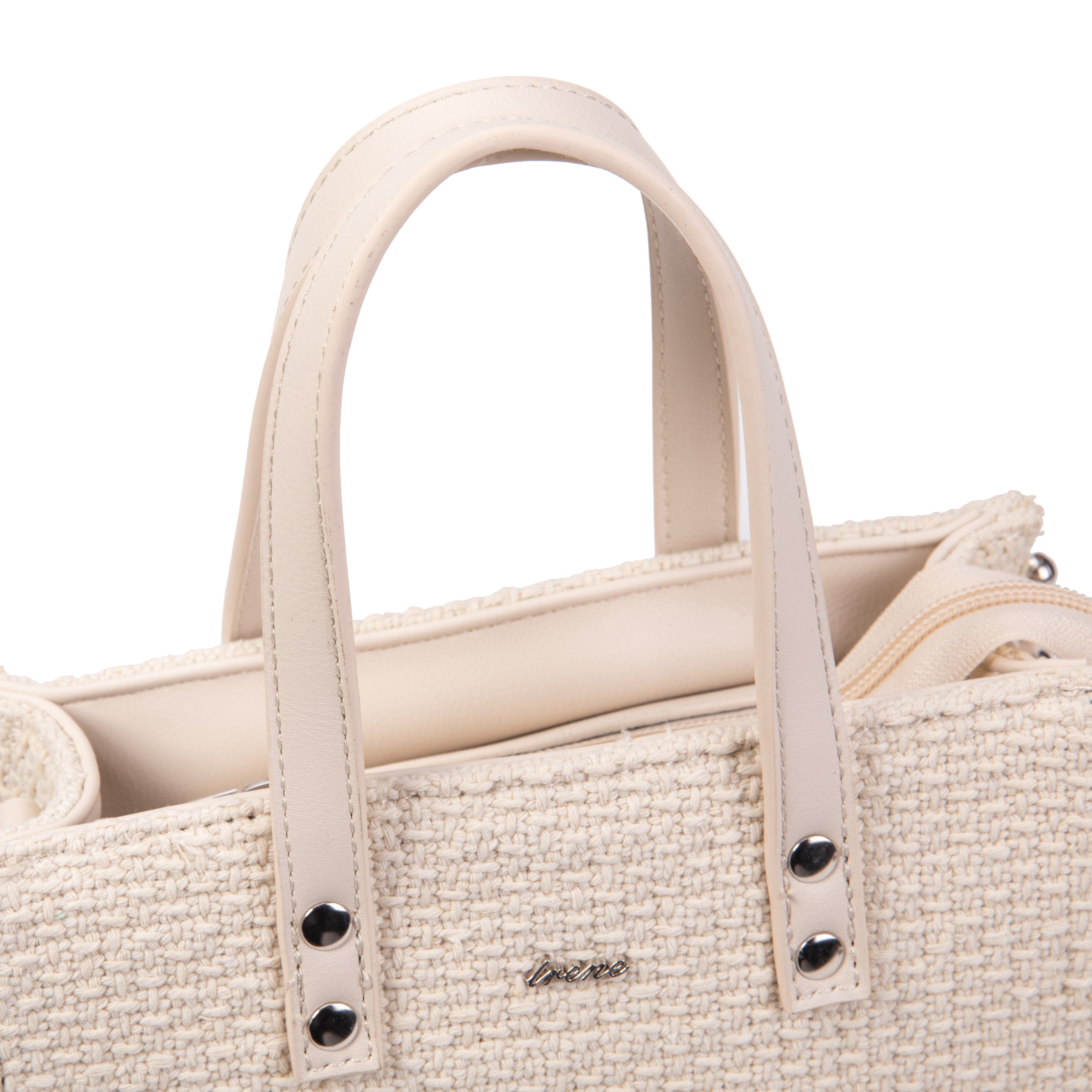 Shopper de rafia beige con tachuelas plateadas | Irene Stud Tote