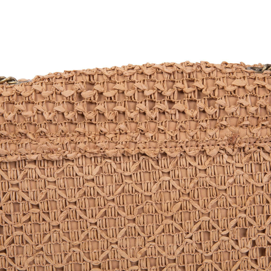 Mini bandolera de rafia con cadena y cierre giratorio | Irene Woven Chain Bag