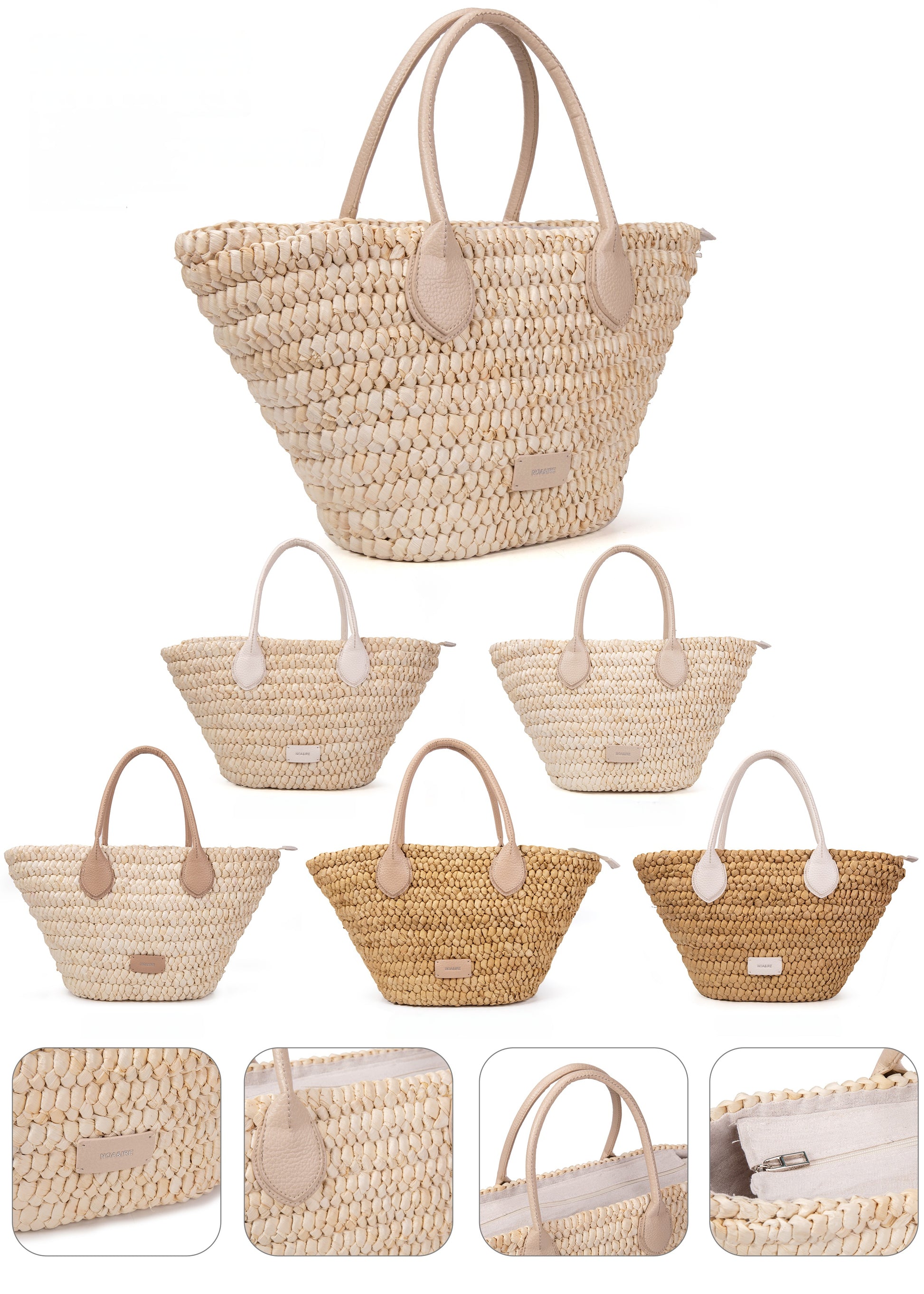 Capazo de palma trenzada con asas de piel vegana | Noa&IRE Seaside Tote