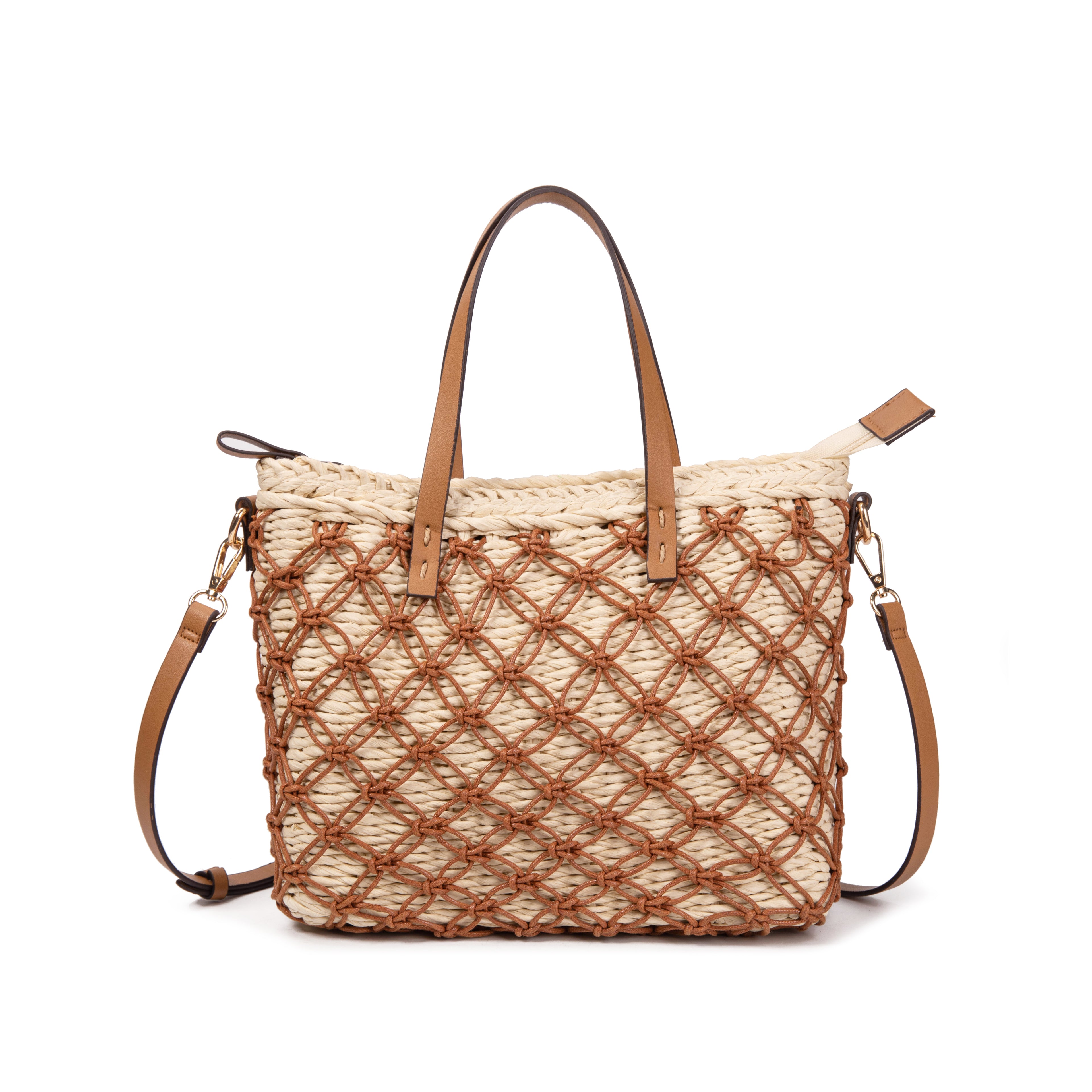 Bolso Shopper de Rafia con Macramé