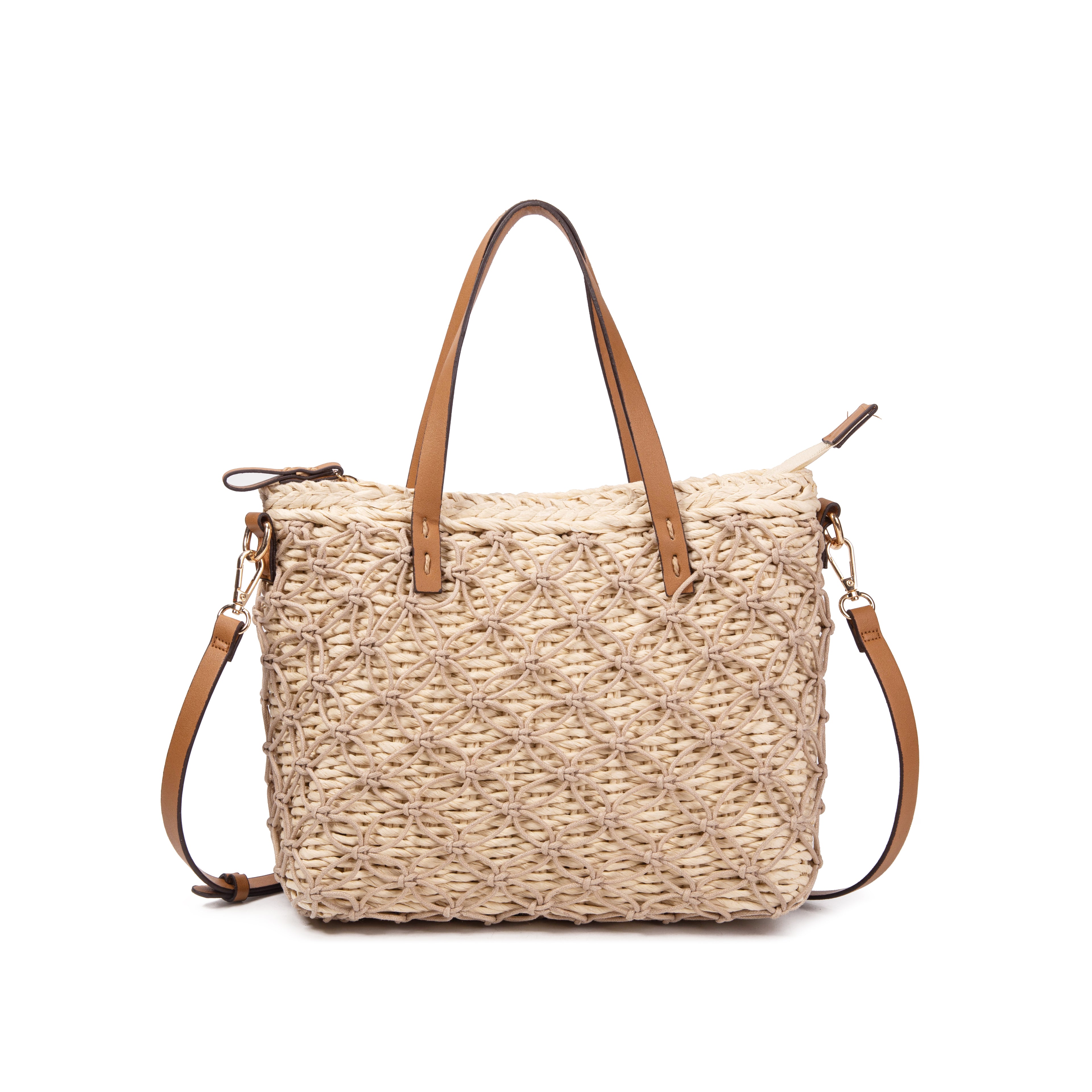 Bolso Shopper de Rafia con Macramé