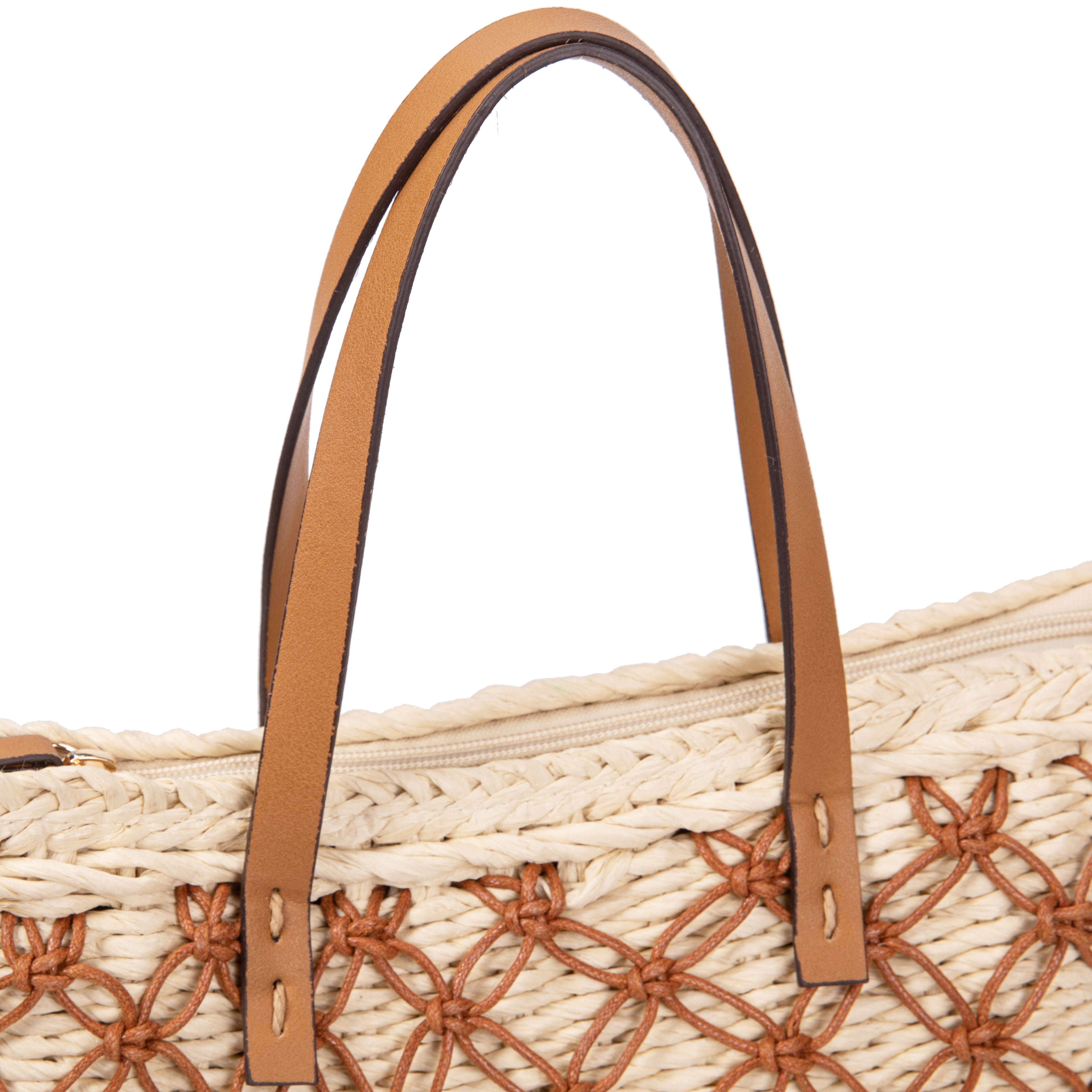 Bolso Shopper de Rafia con Macramé