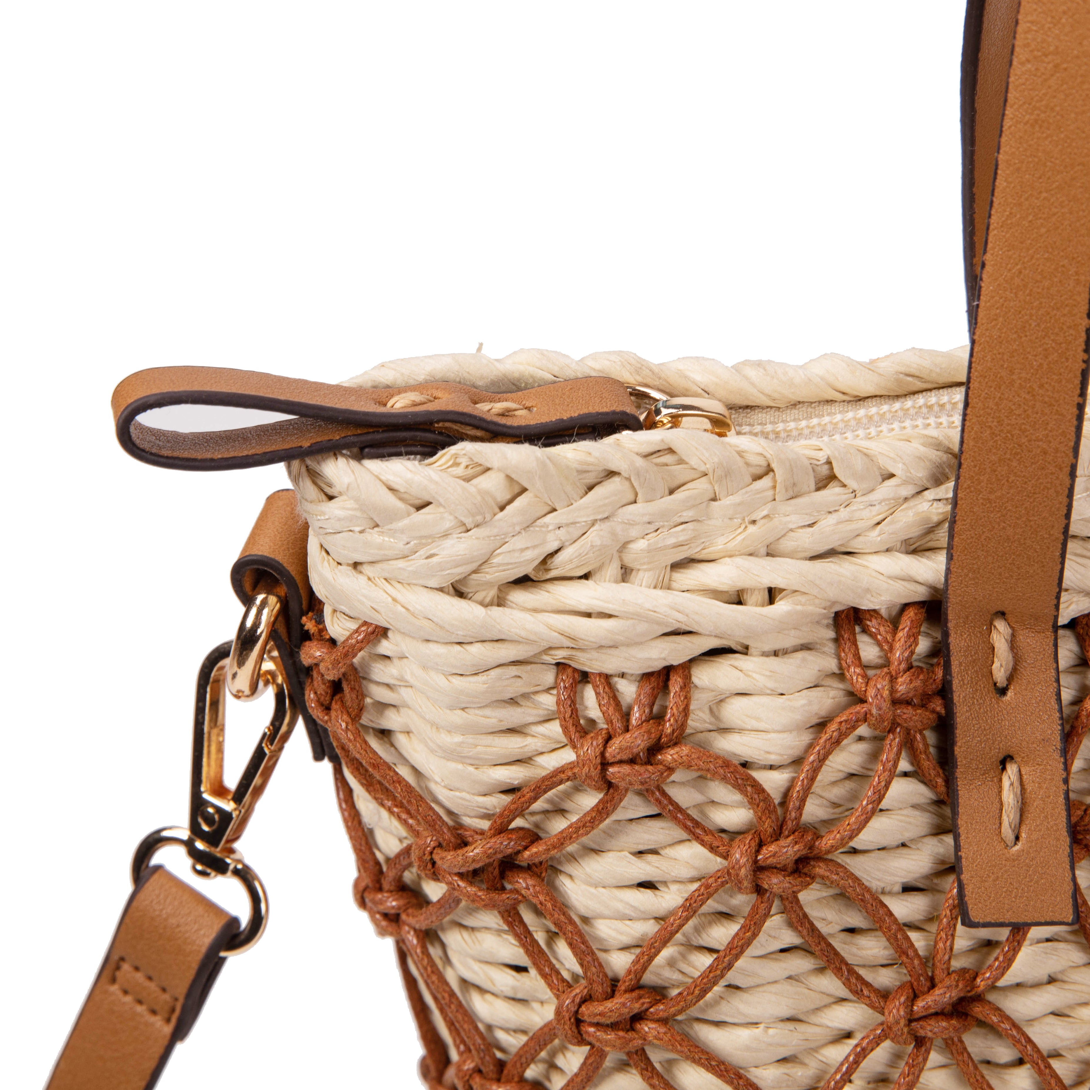 Bolso Shopper de Rafia con Macramé