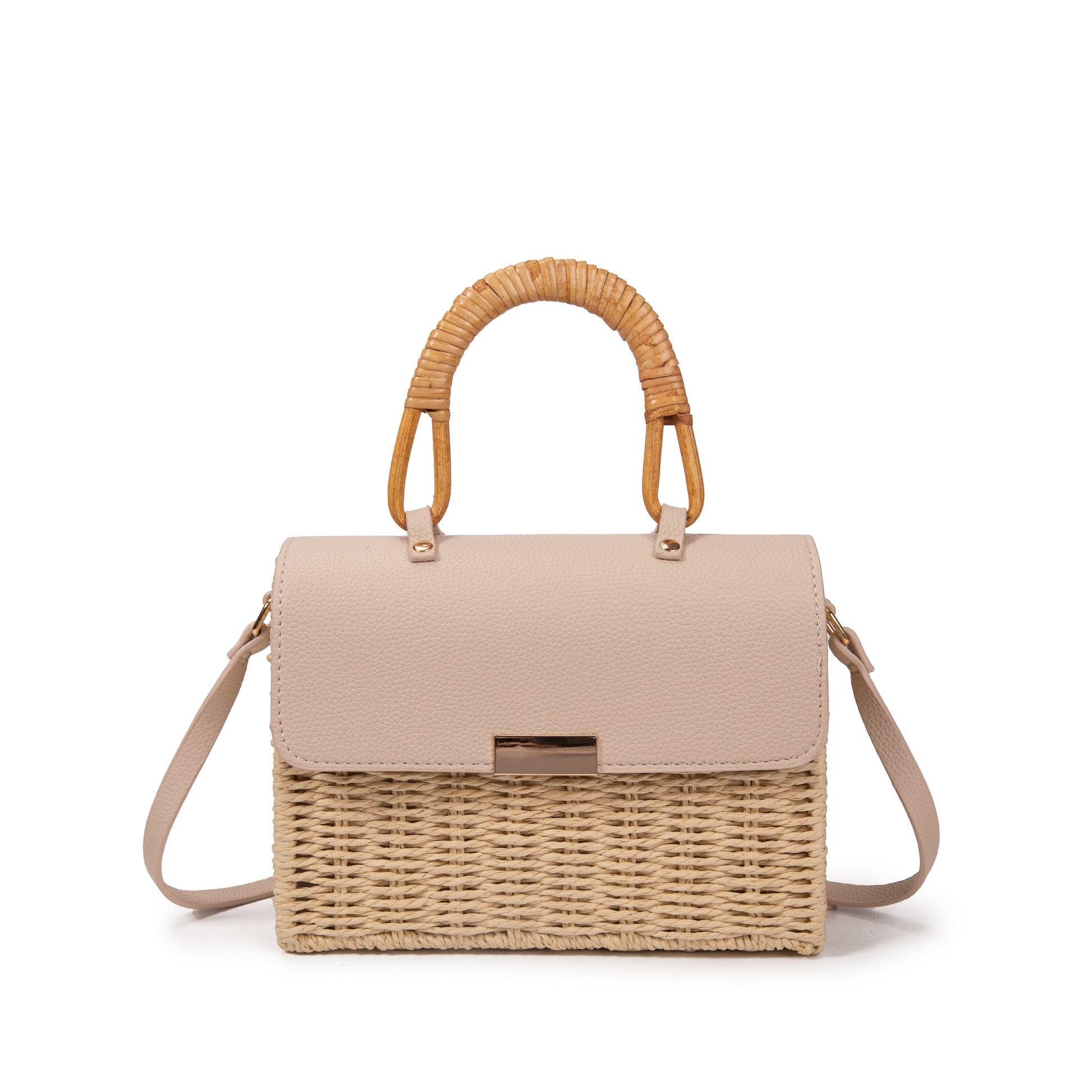 Bolso “Bamboo Chic” | Bolso mini rígido de rafia con solapa de ecopiel