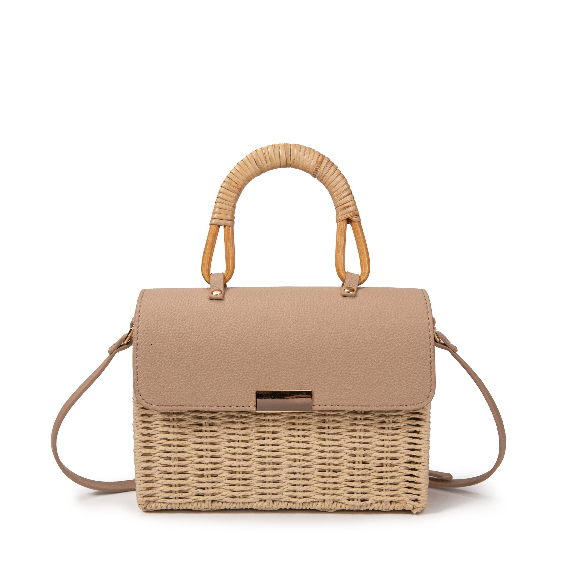Bolso “Bamboo Chic” | Bolso mini rígido de rafia con solapa de ecopiel