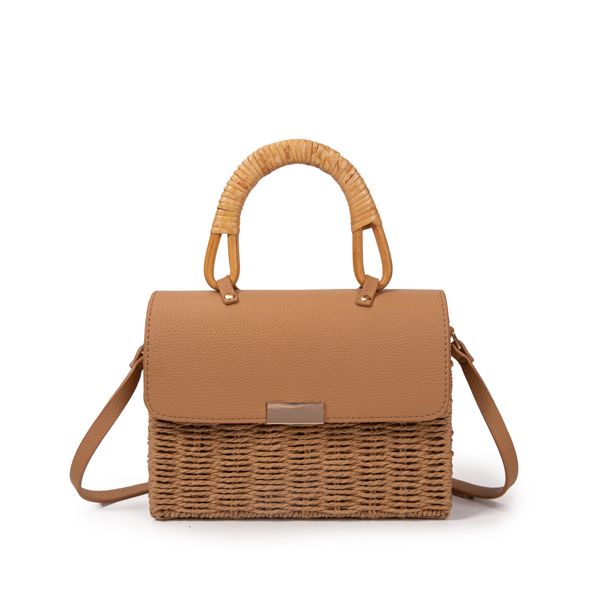 Bolso “Bamboo Chic” | Bolso mini rígido de rafia con solapa de ecopiel