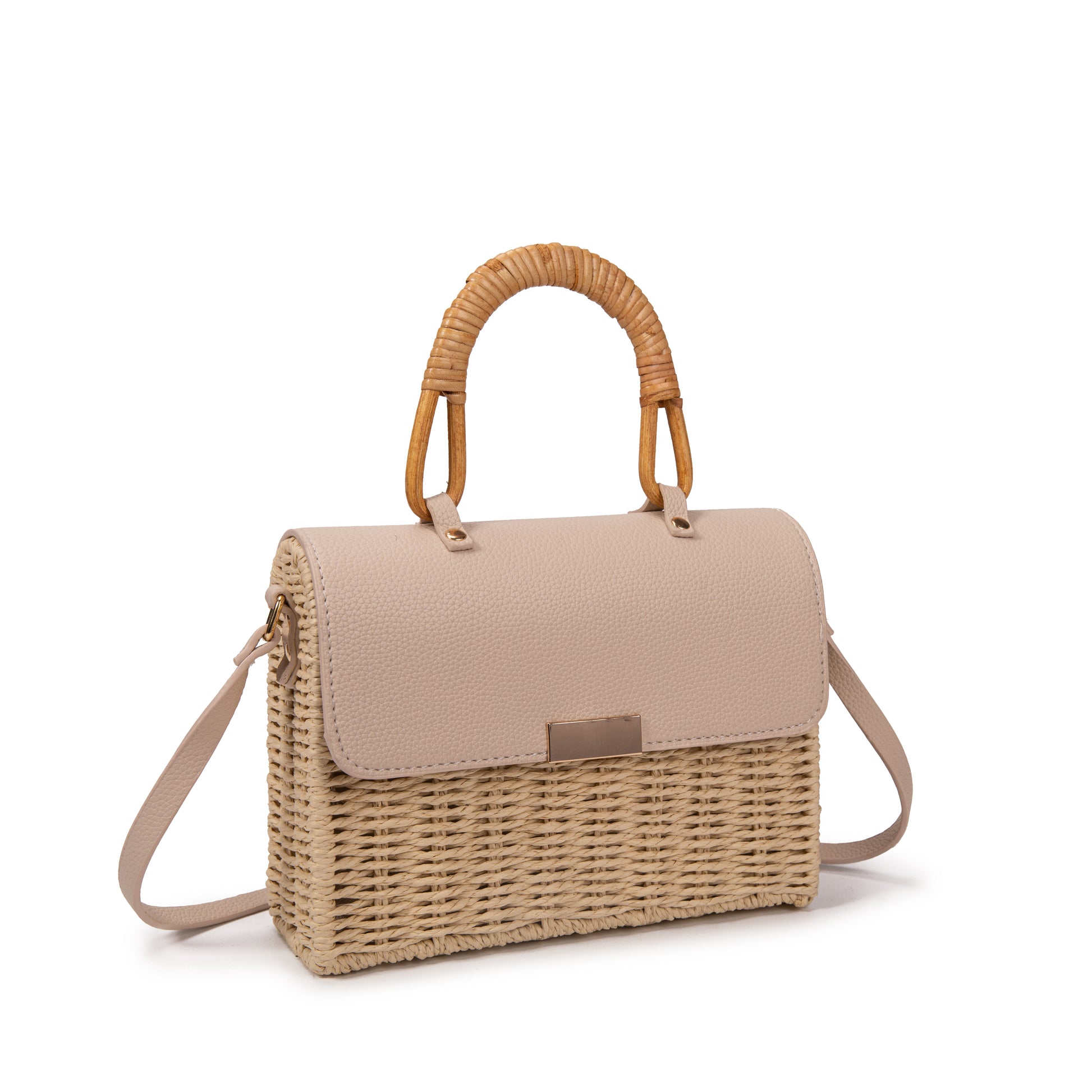 Bolso “Bamboo Chic” | Bolso mini rígido de rafia con solapa de ecopiel