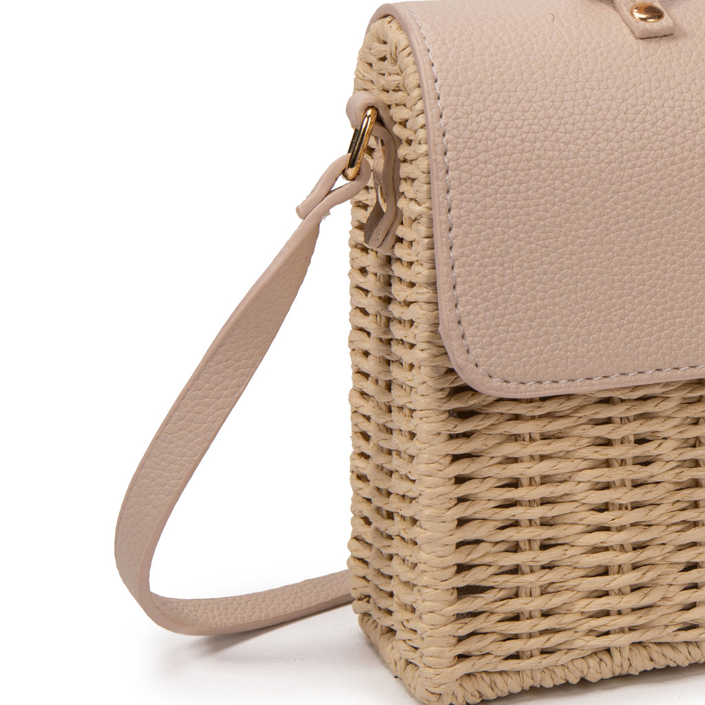Bolso “Bamboo Chic” | Bolso mini rígido de rafia con solapa de ecopiel