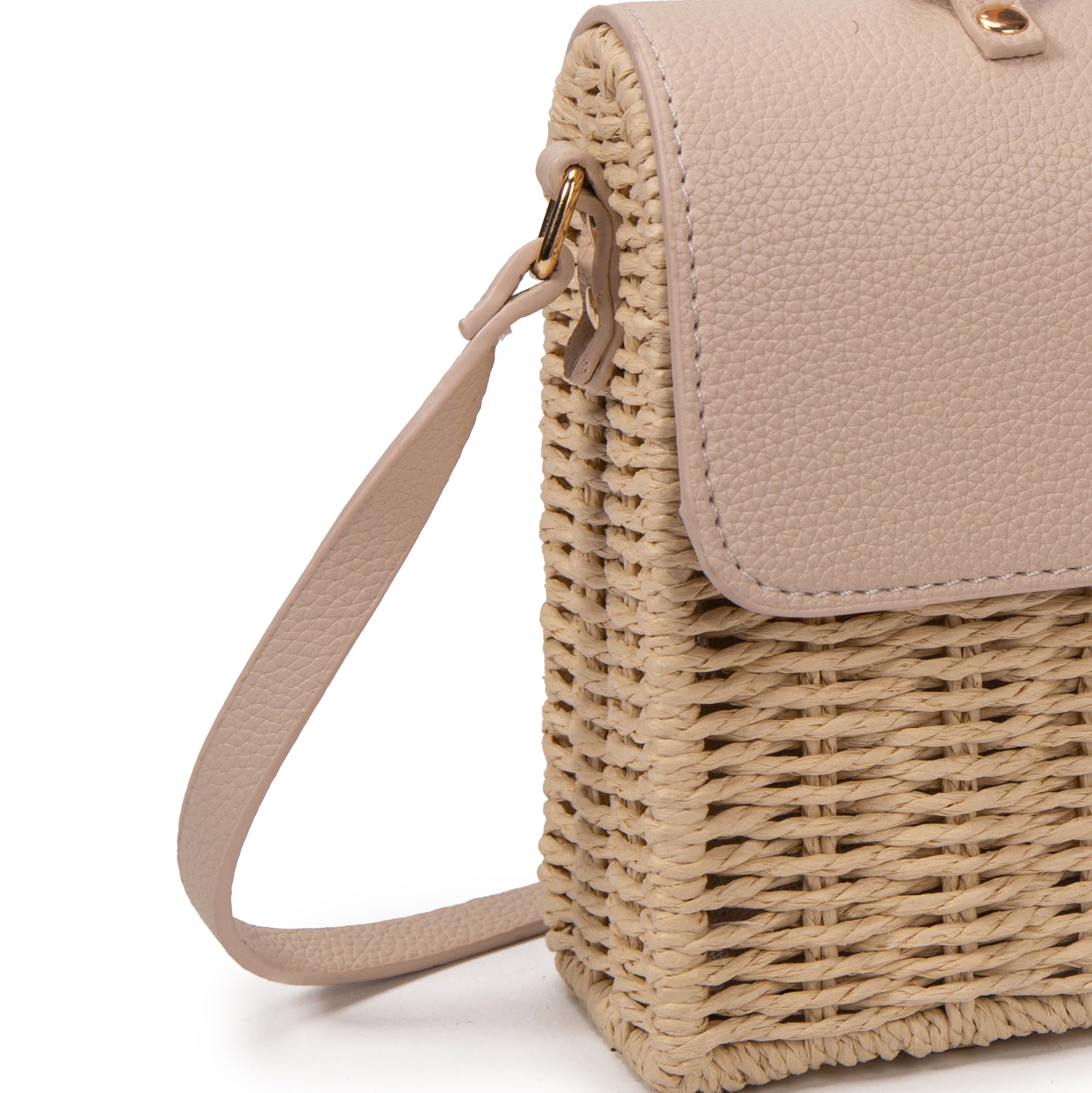 Bolso “Bamboo Chic” | Bolso mini rígido de rafia con solapa de ecopiel
