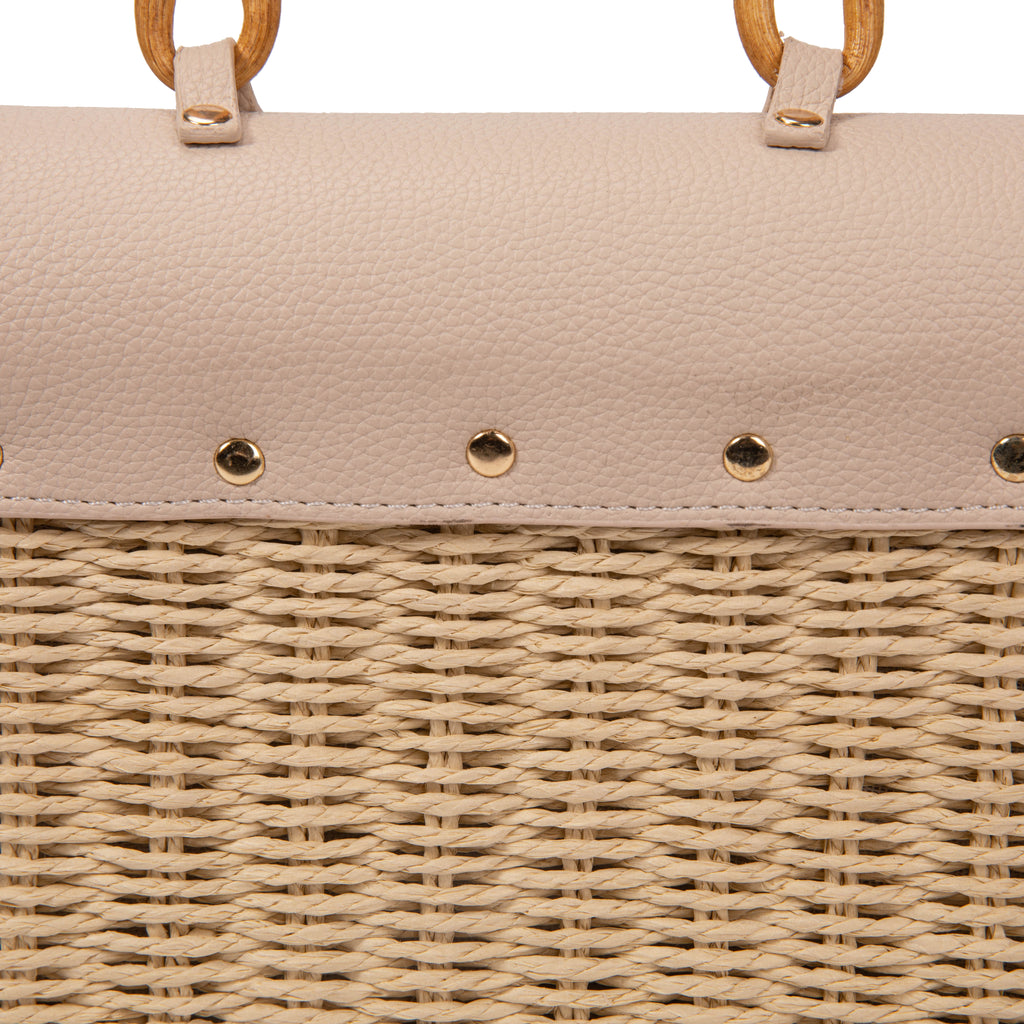 Bolso “Bamboo Chic” | Bolso mini rígido de rafia con solapa de ecopiel