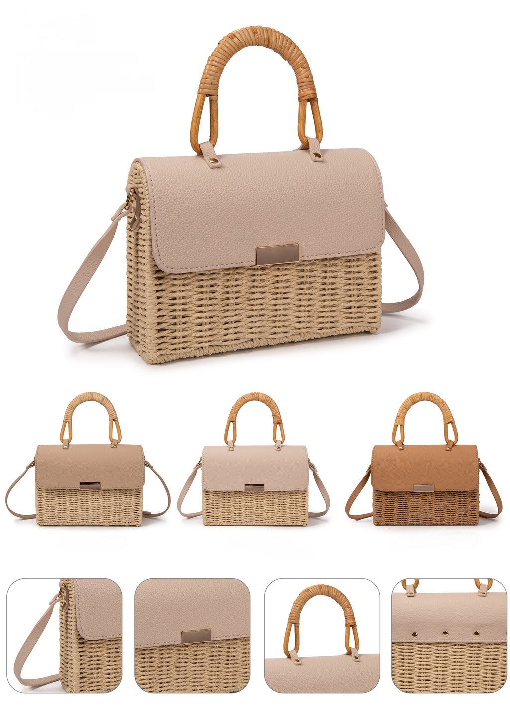 Bolso “Bamboo Chic” | Bolso mini rígido de rafia con solapa de ecopiel