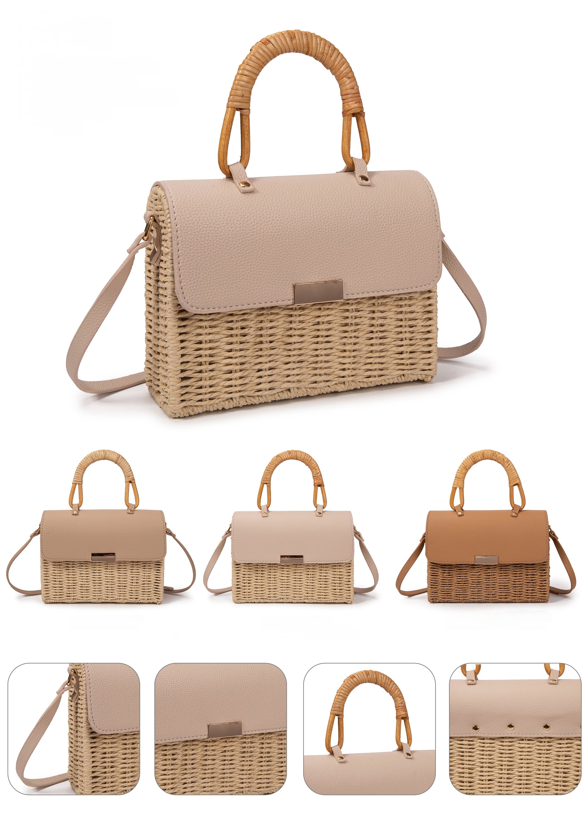 Bolso “Bamboo Chic” | Bolso mini rígido de rafia con solapa de ecopiel
