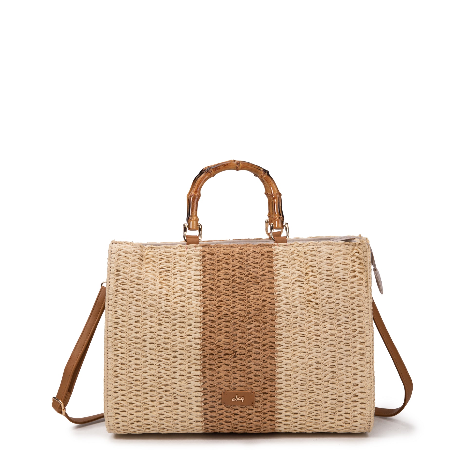 Bolso tote de rafia bicolor con asas de bambú | Abag® Bamboo Stripe