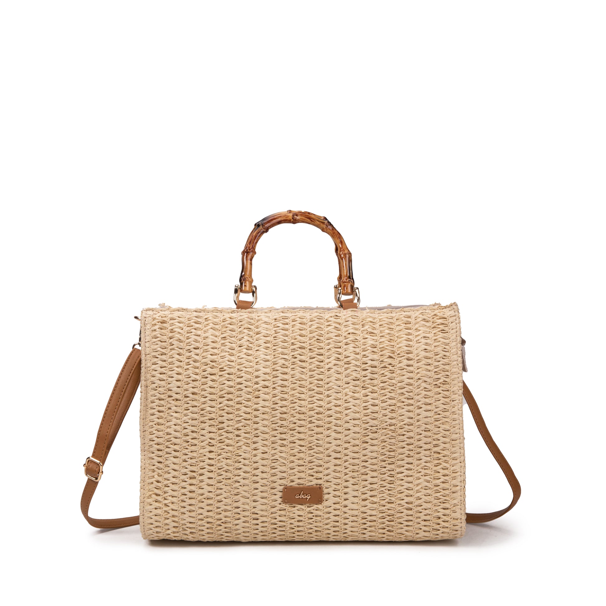 Bolso tote de rafia bicolor con asas de bambú | Abag® Bamboo Stripe