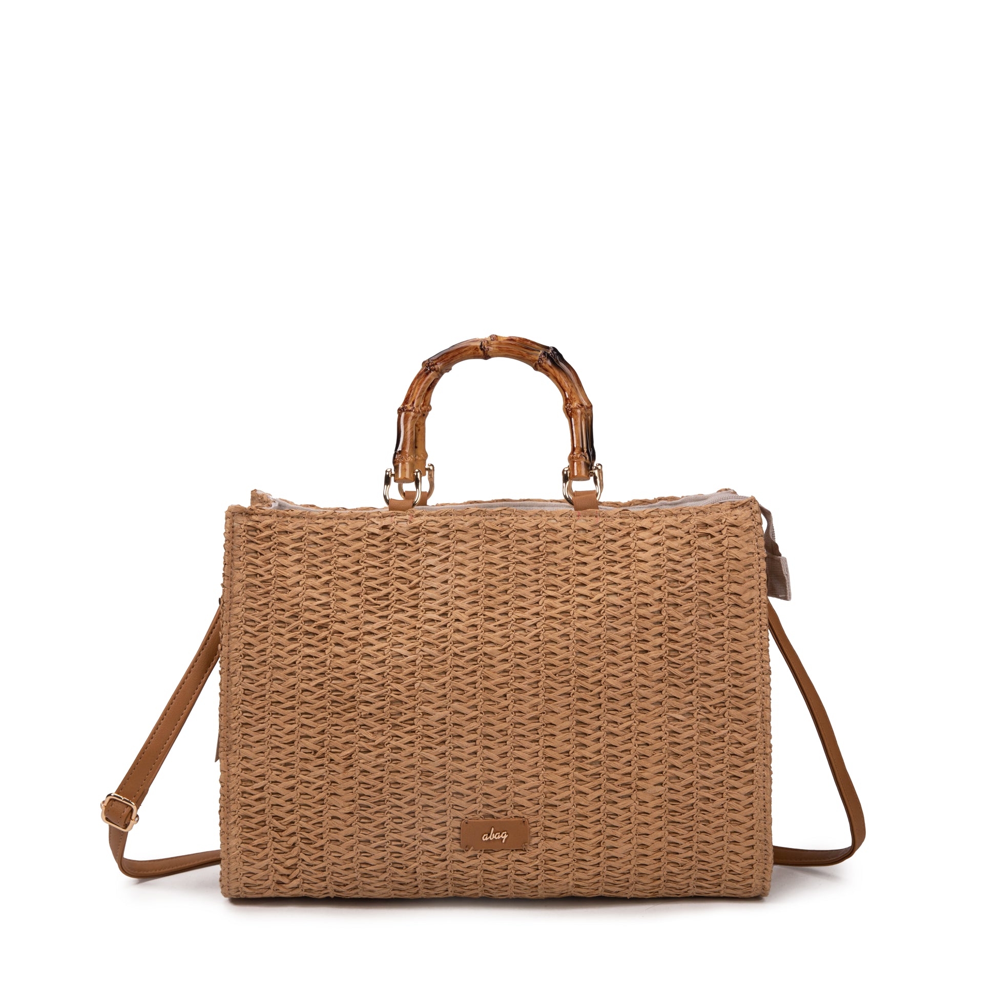 Bolso tote de rafia bicolor con asas de bambú | Abag® Bamboo Stripe