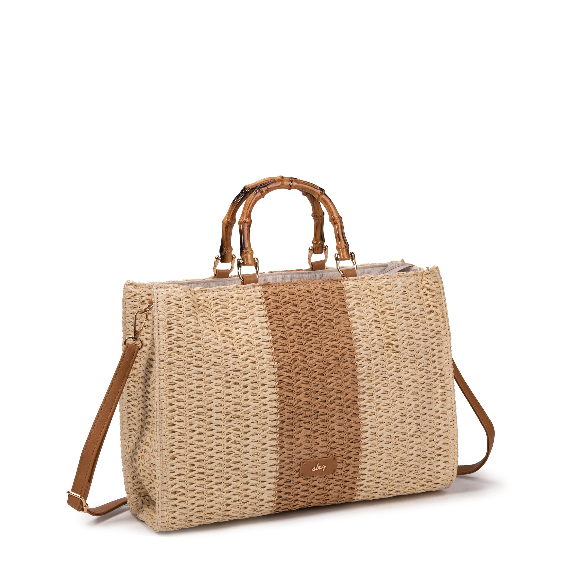 Bolso tote de rafia bicolor con asas de bambú | Abag® Bamboo Stripe