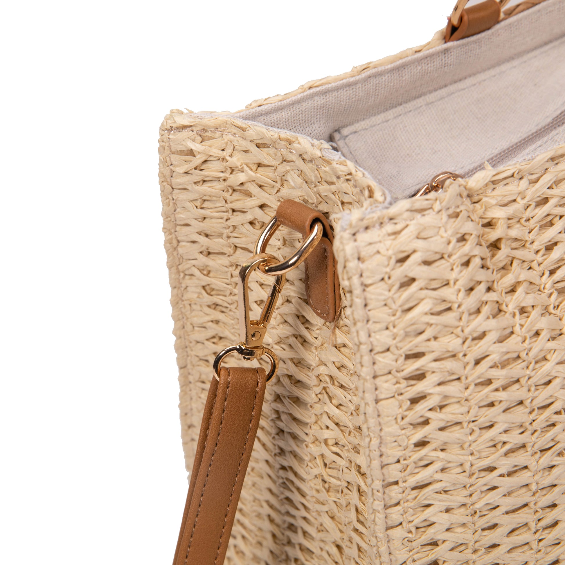 Bolso tote de rafia bicolor con asas de bambú | Abag® Bamboo Stripe