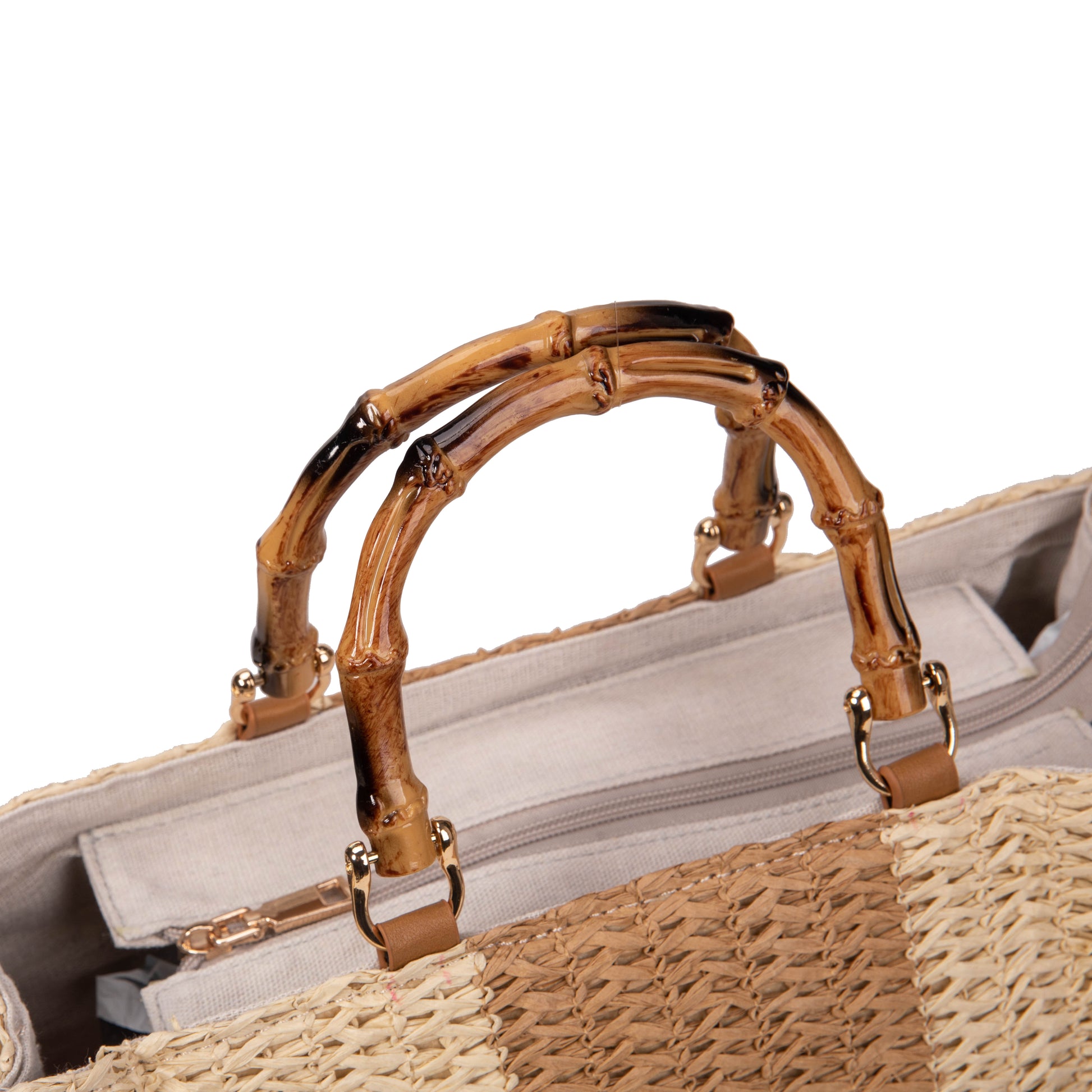 Bolso tote de rafia bicolor con asas de bambú | Abag® Bamboo Stripe