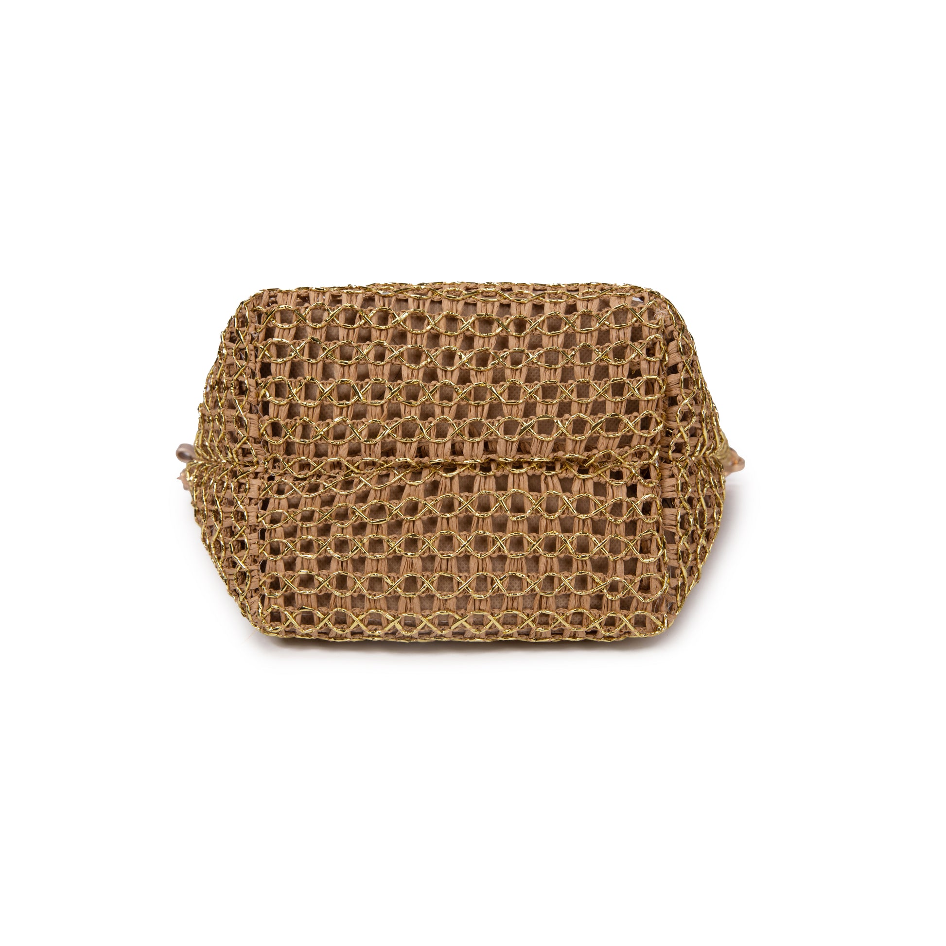 Bolso “Golden Net” – crossbody de rafia con malla dorada que roba miradas