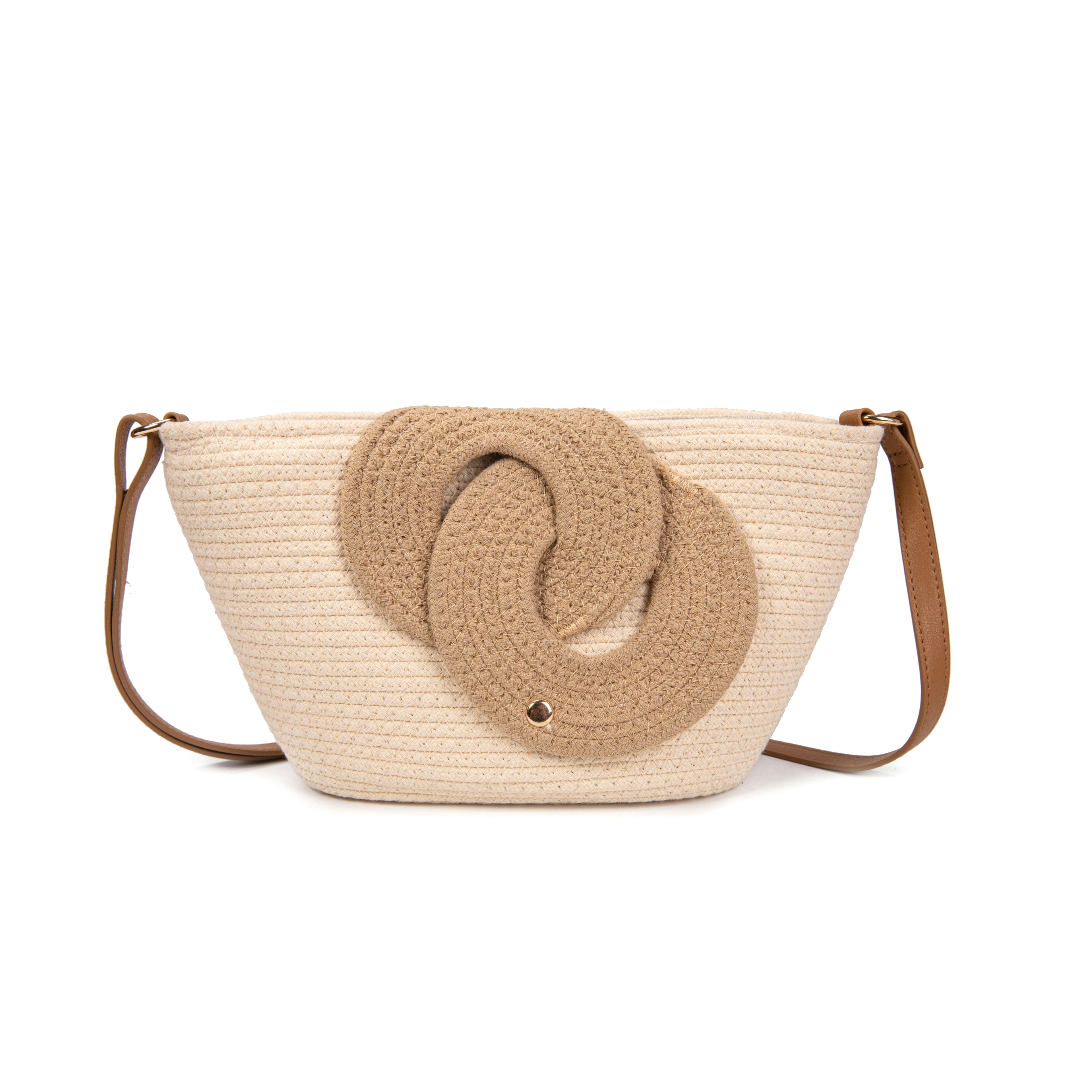 Bolso de algodón con detalle frontal entrelazado y bandolera ajustable | Diseño compacto y elegante para verano 2026 | Edición limitada