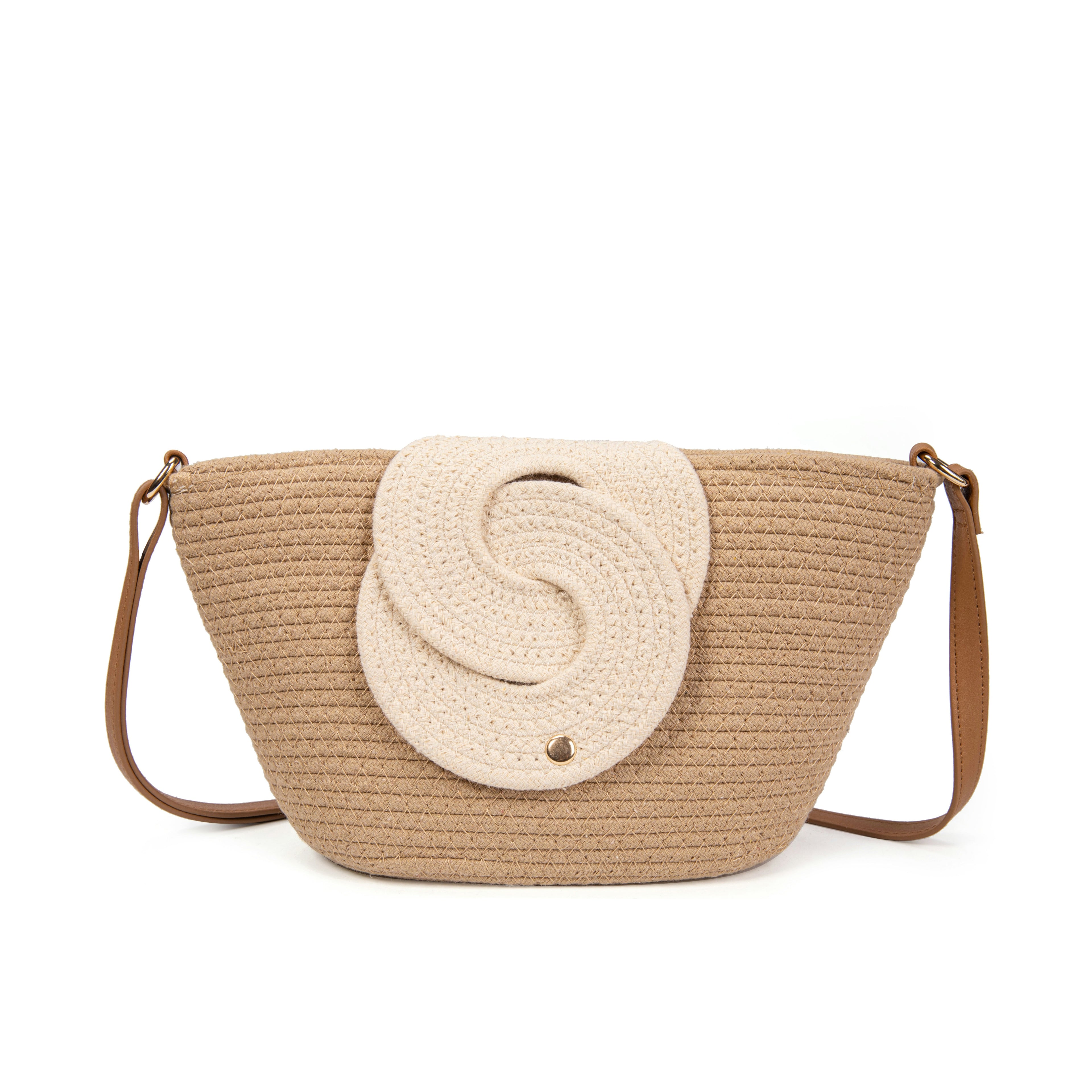 Bolso de algodón con detalle frontal entrelazado y bandolera ajustable | Diseño compacto y elegante para verano 2026 | Edición limitada