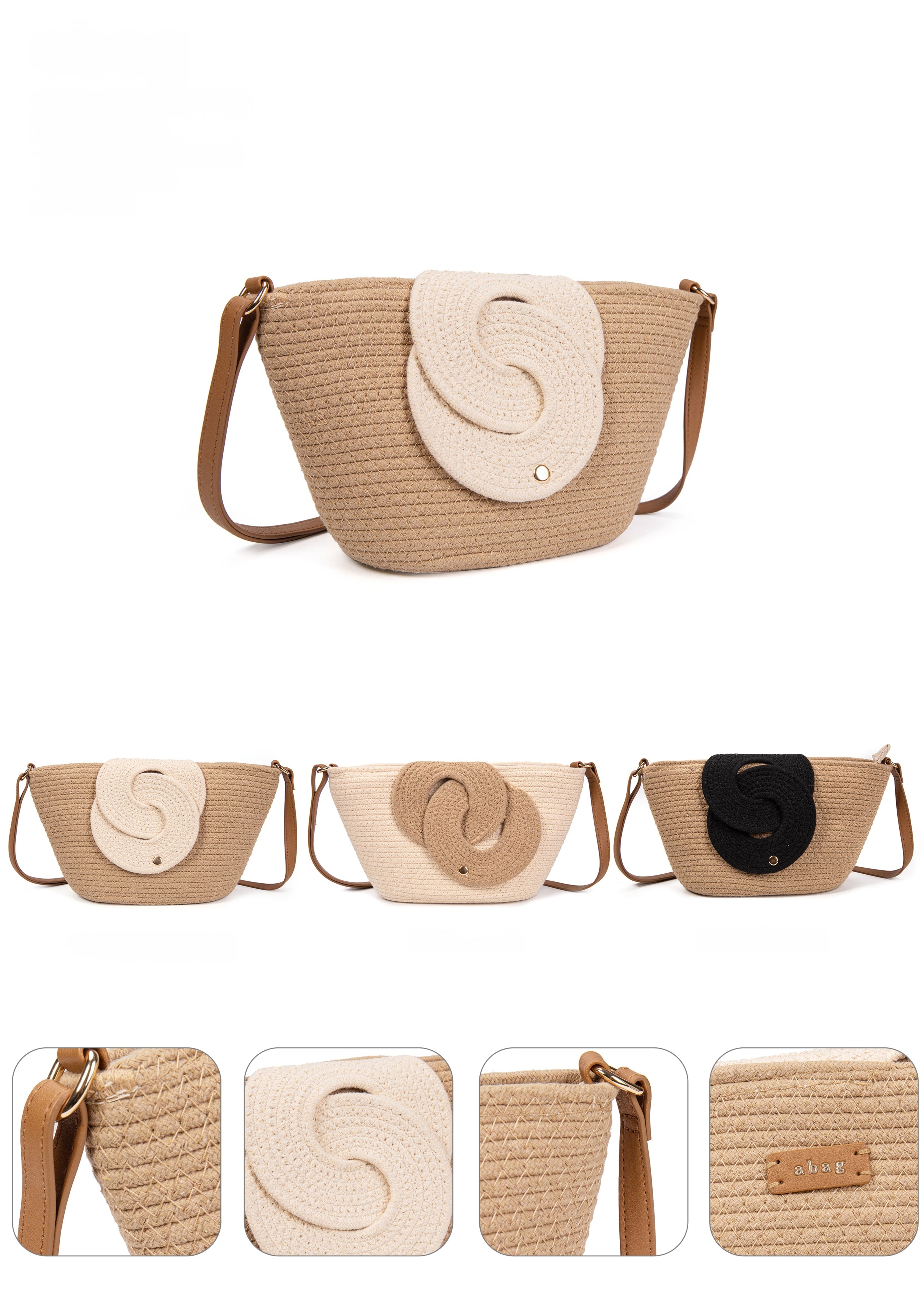 Bolso de algodón con detalle frontal entrelazado y bandolera ajustable | Diseño compacto y elegante para verano 2026 | Edición limitada