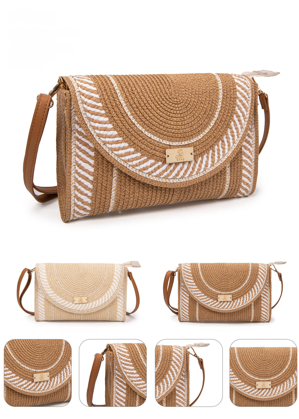 Clutch de rafia bicolor con solapa circular | Abag® Riviera Envelope
