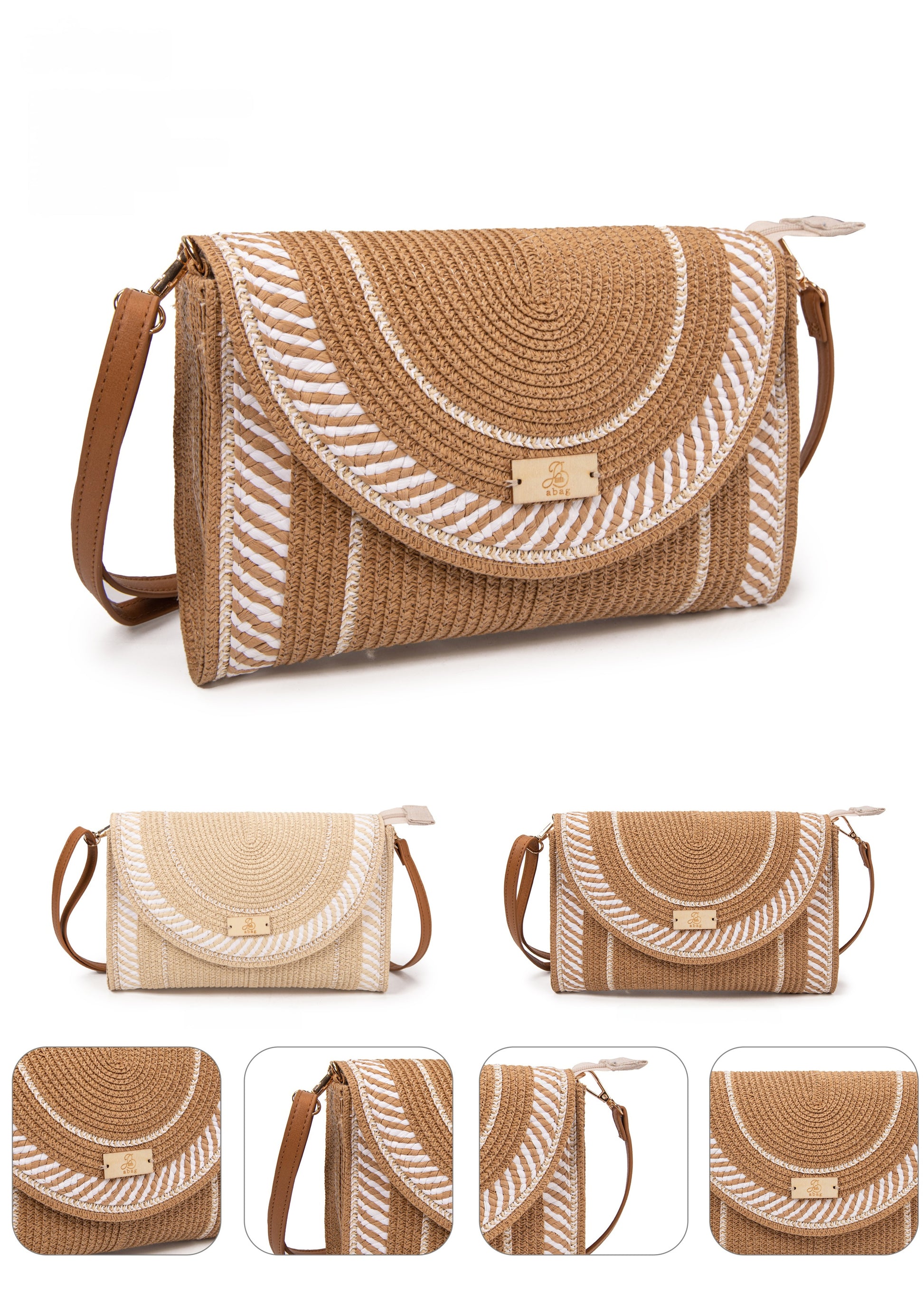 Clutch de rafia bicolor con solapa circular | Abag® Riviera Envelope
