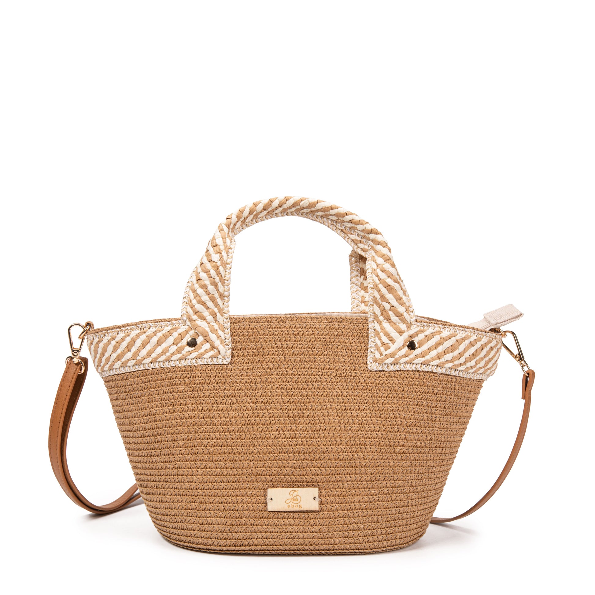 Bolso de rafia trenzada con asa corta y bandolera | Capazo mini de verano mujer