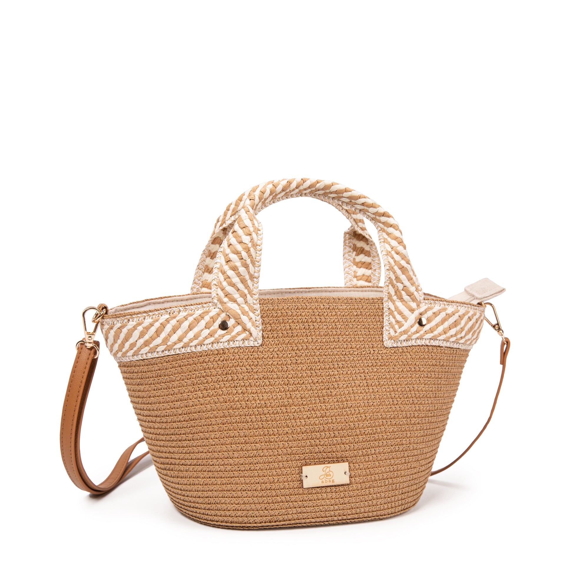 Bolso de rafia trenzada con asa corta y bandolera | Capazo mini de verano mujer