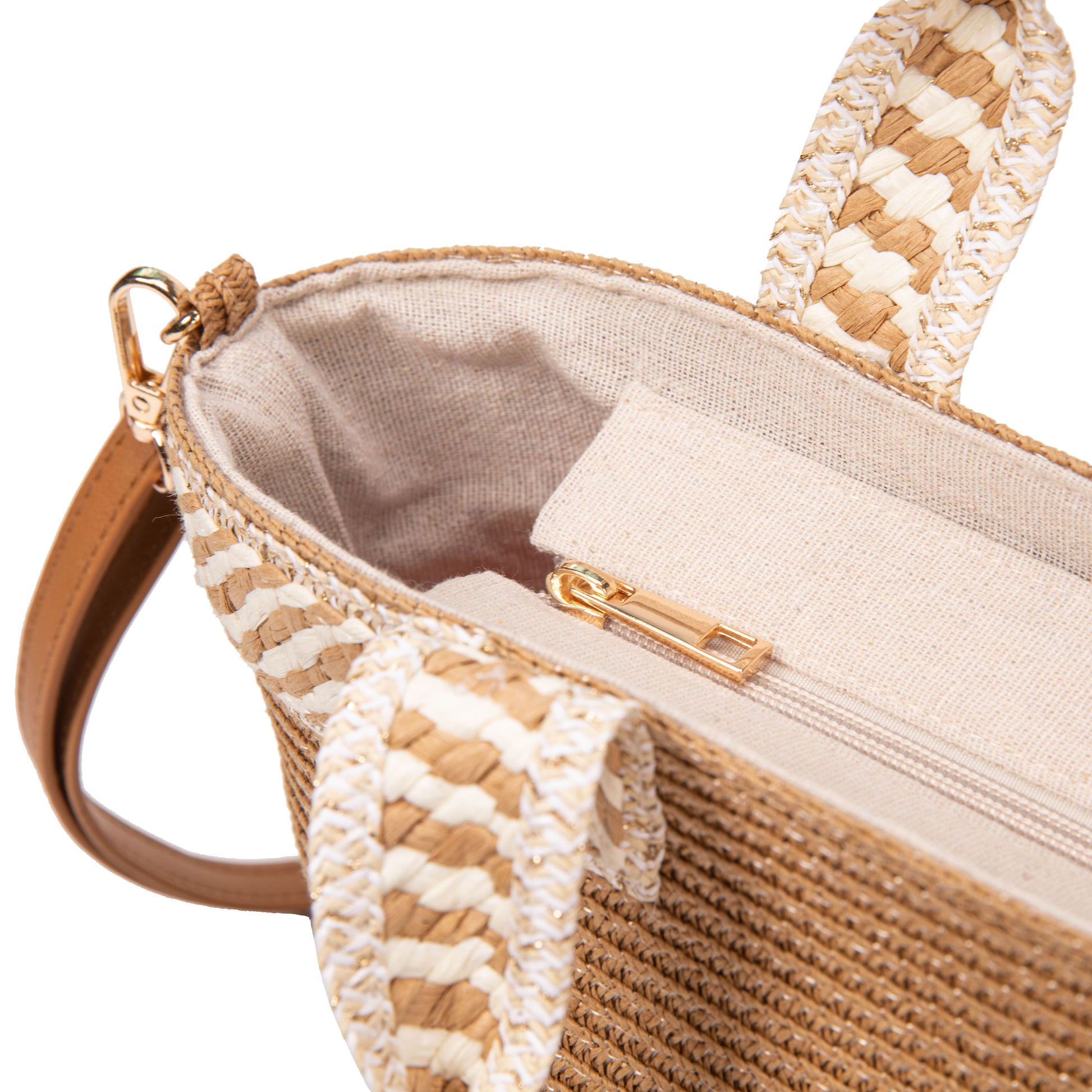 Bolso de rafia trenzada con asa corta y bandolera | Capazo mini de verano mujer