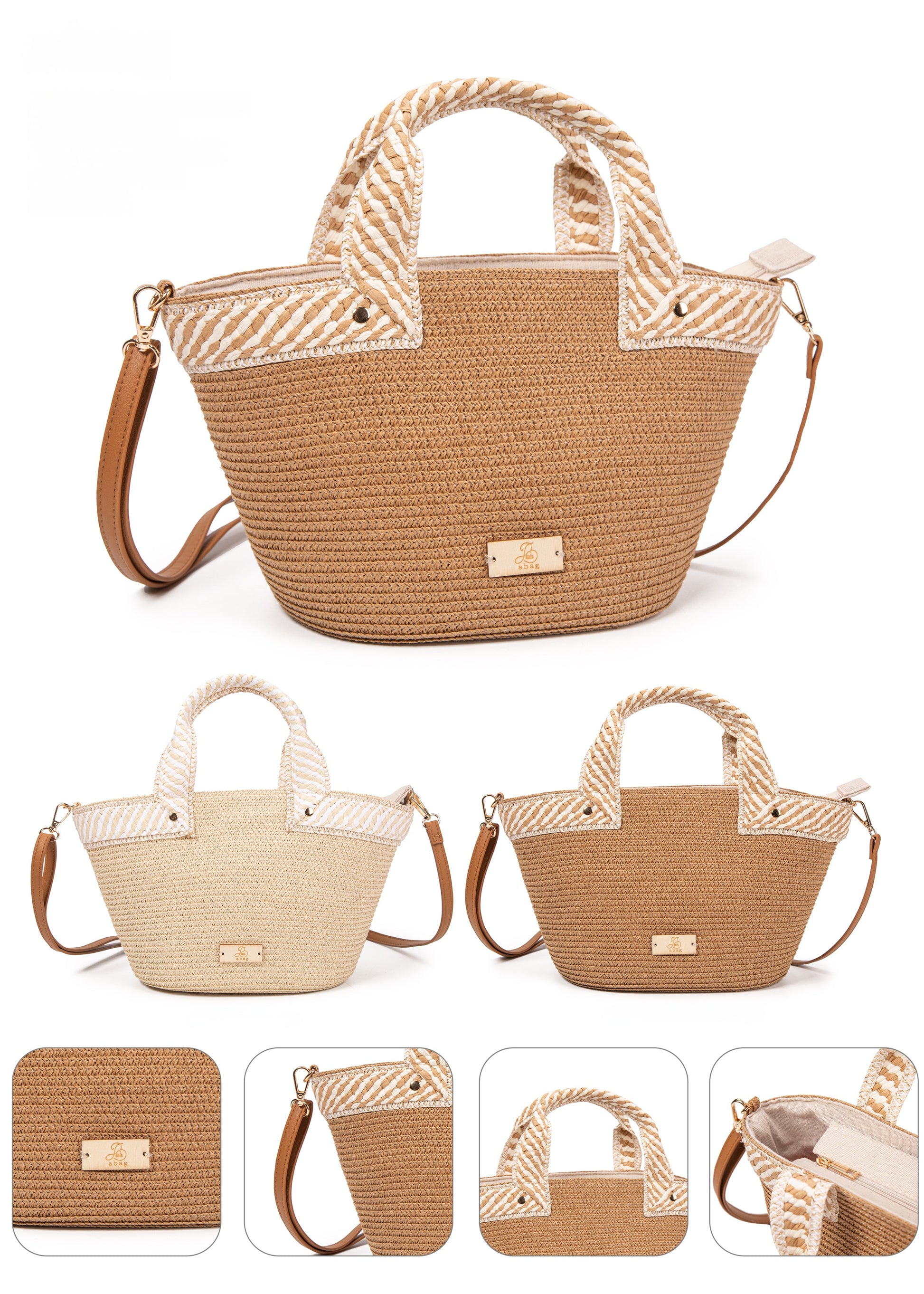 Bolso de rafia trenzada con asa corta y bandolera | Capazo mini de verano mujer