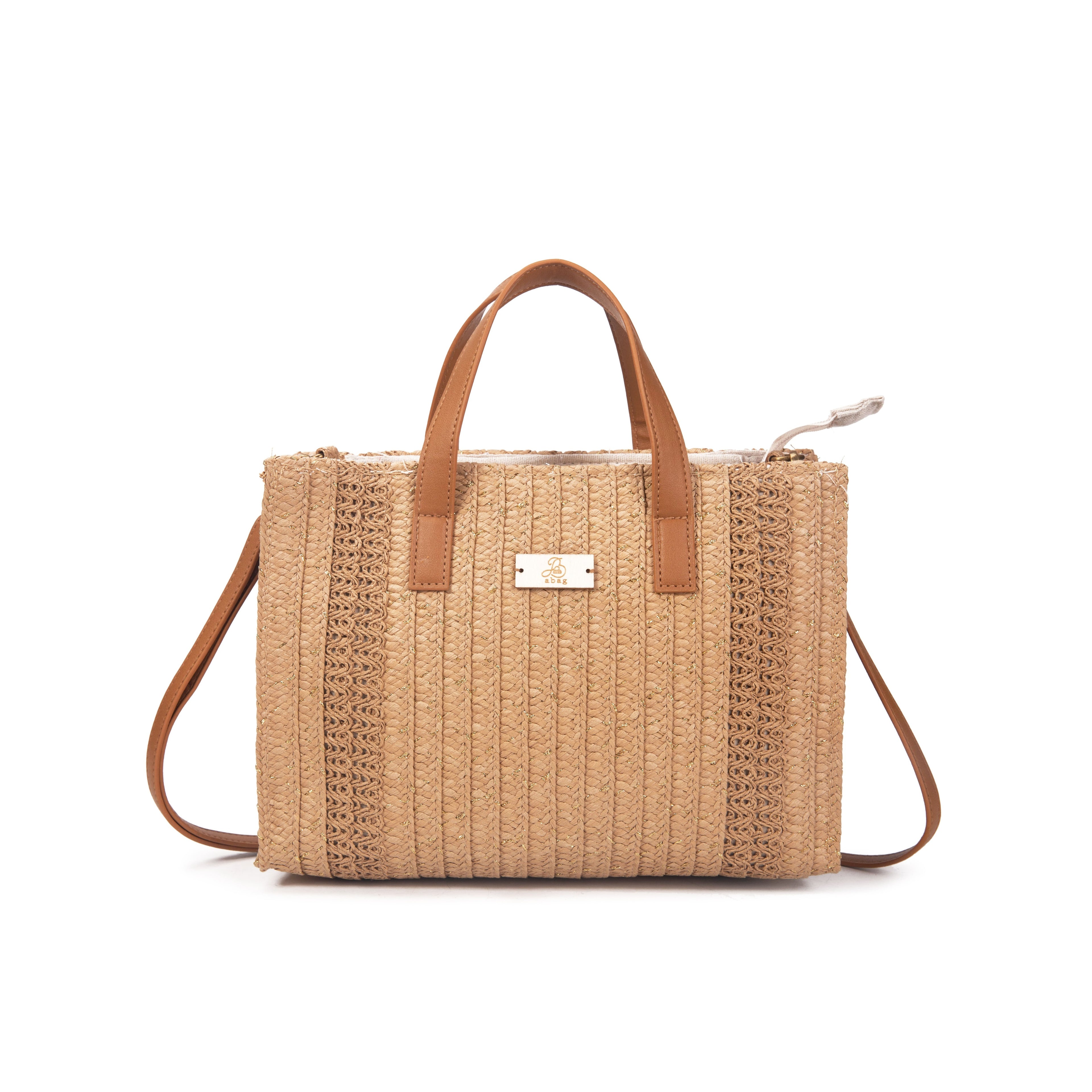 Bolso Tote de Rafia con Bandolera y Asas Camel | Elegante y Funcional