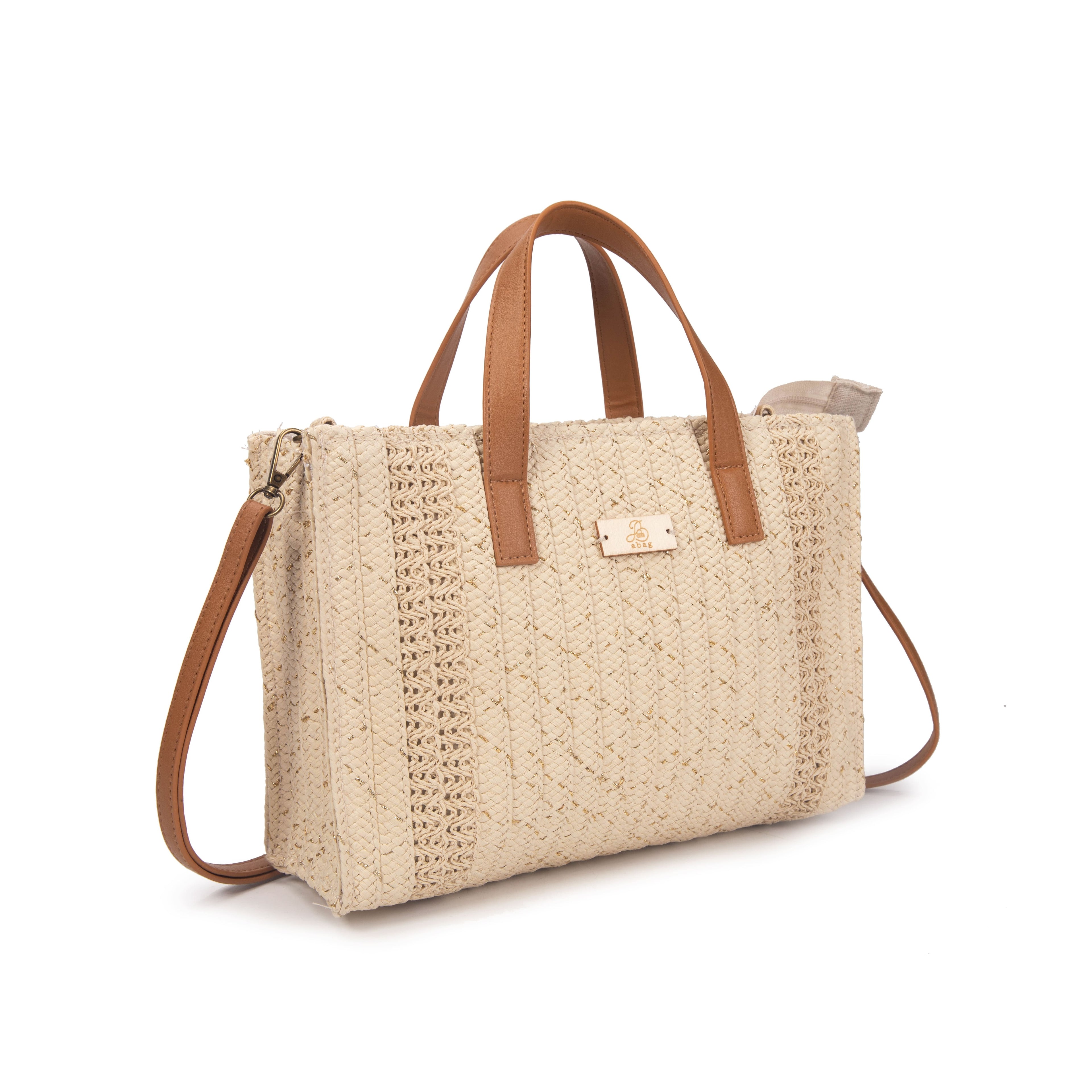 Bolso Tote de Rafia con Bandolera y Asas Camel | Elegante y Funcional