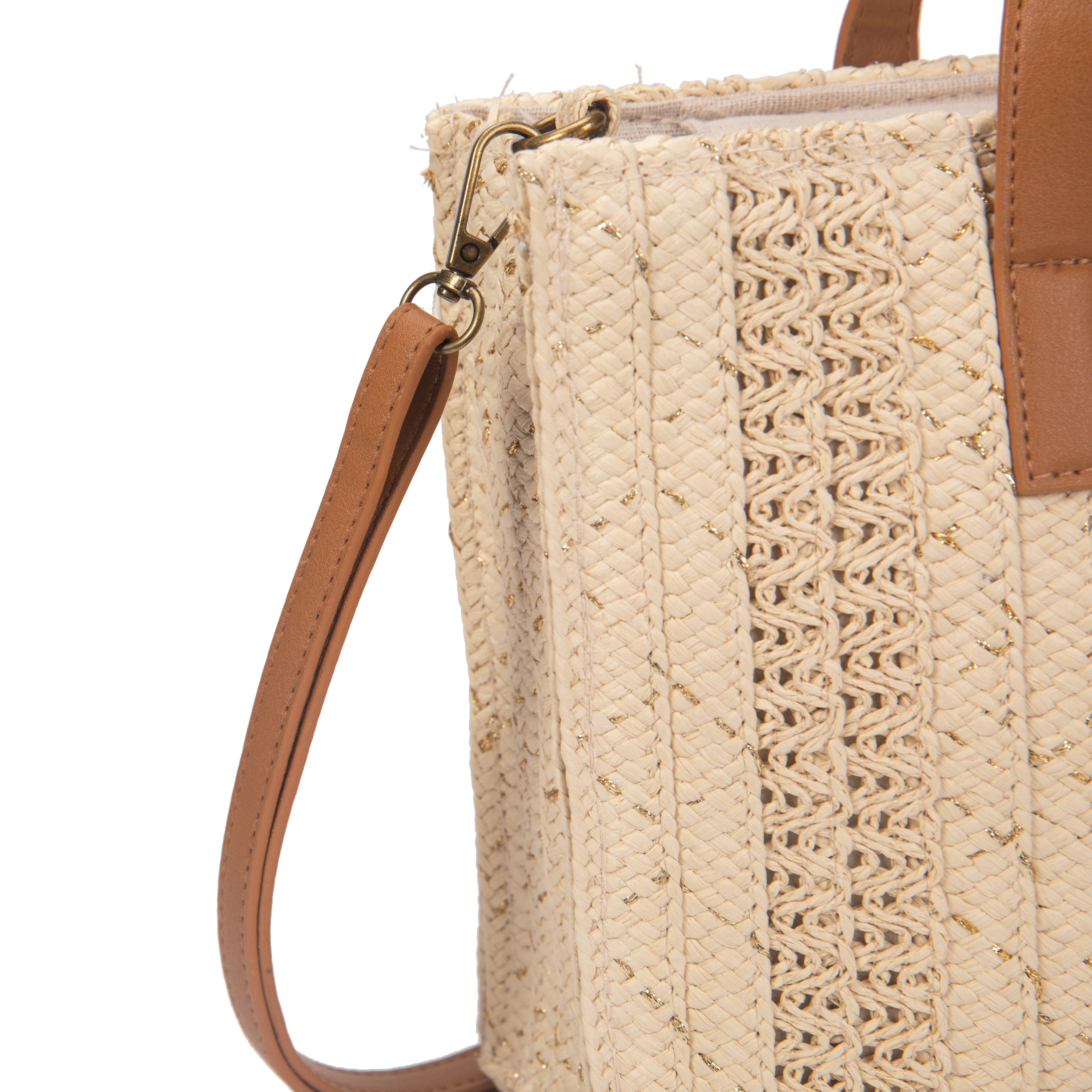 Bolso Tote de Rafia con Bandolera y Asas Camel | Elegante y Funcional