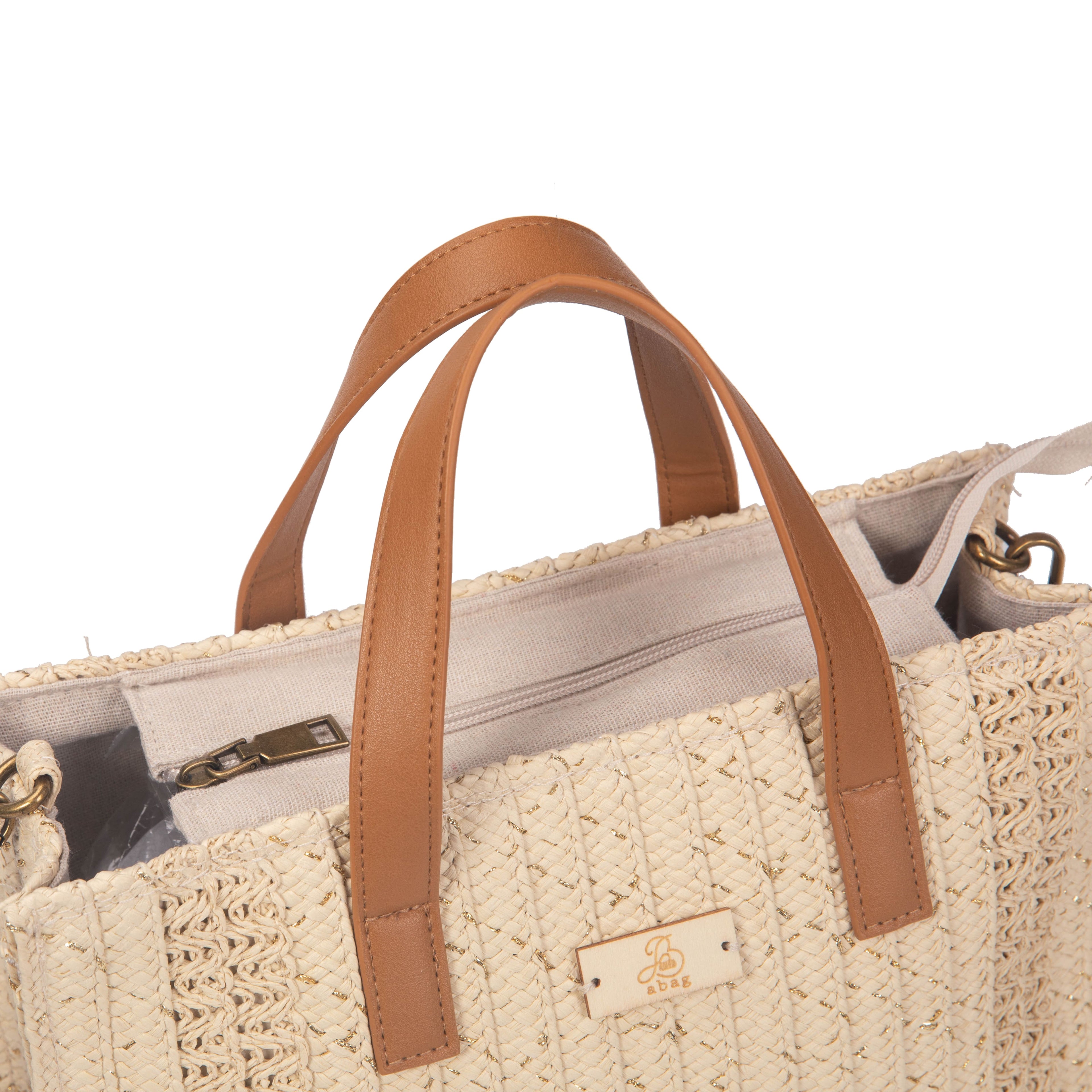 Bolso Tote de Rafia con Bandolera y Asas Camel | Elegante y Funcional