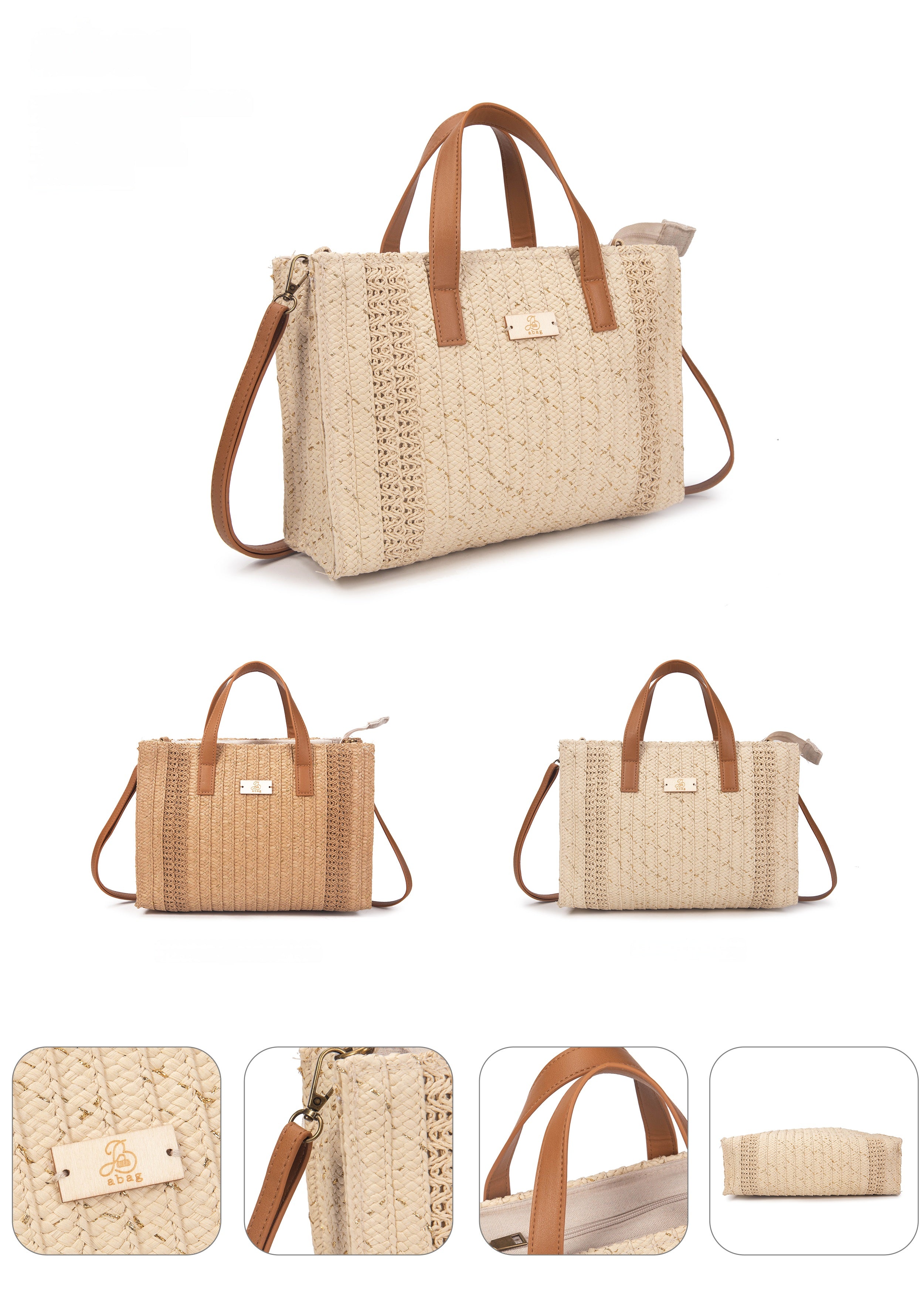 Bolso Tote de Rafia con Bandolera y Asas Camel | Elegante y Funcional