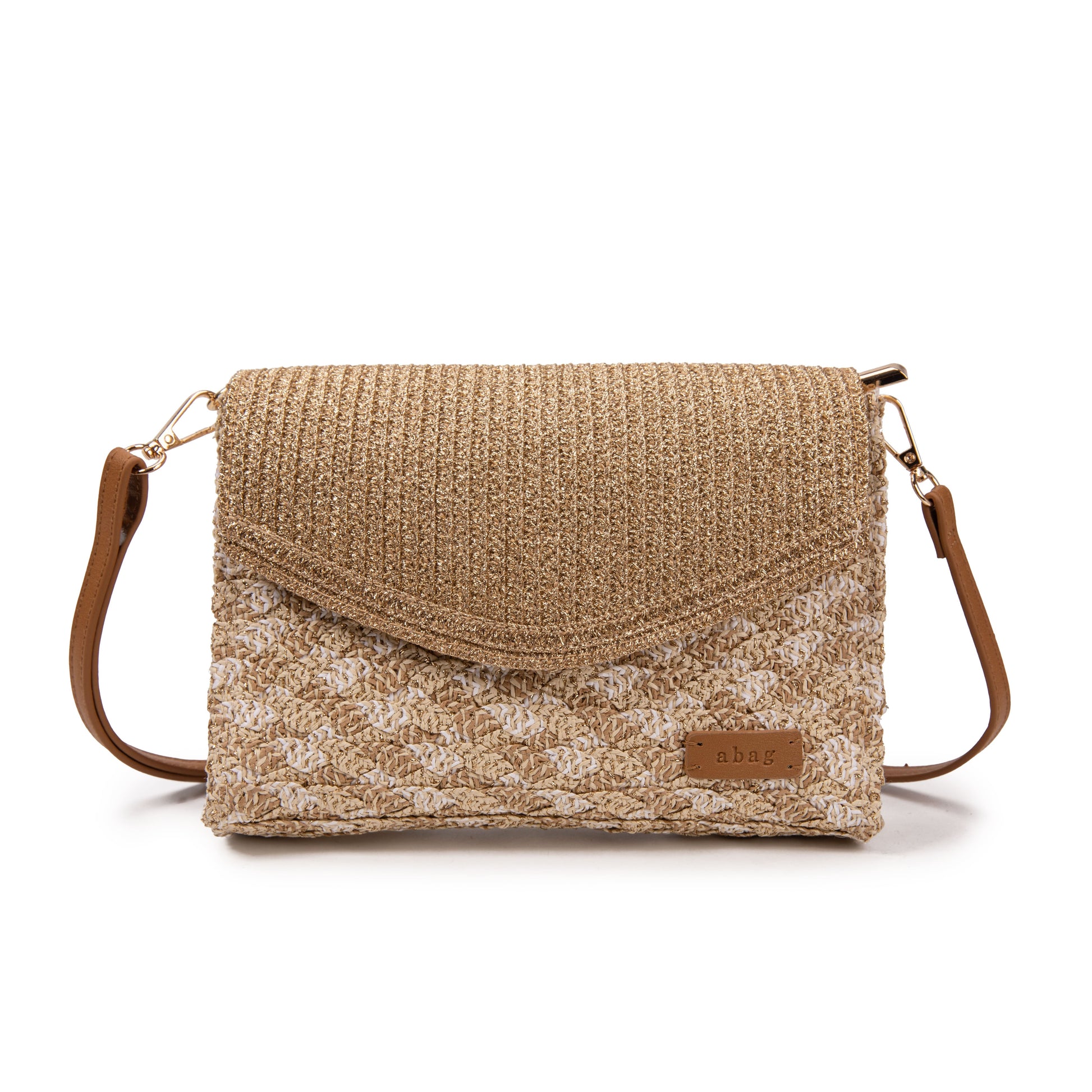 Clutch “Sparkle Wave” | Sobre de rafia con solapa glitter