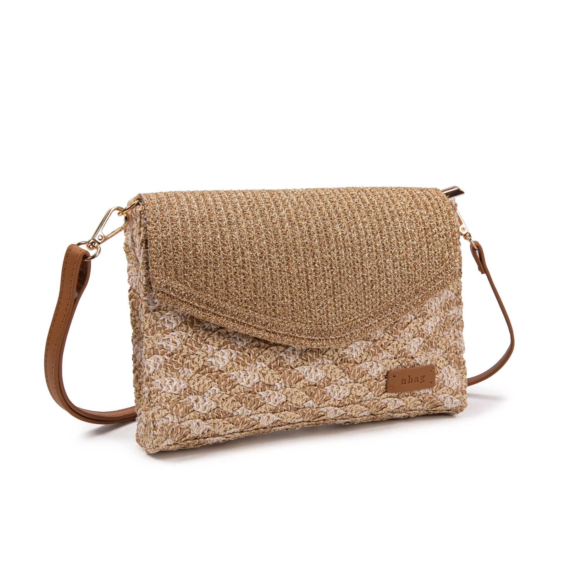 Clutch “Sparkle Wave” | Sobre de rafia con solapa glitter