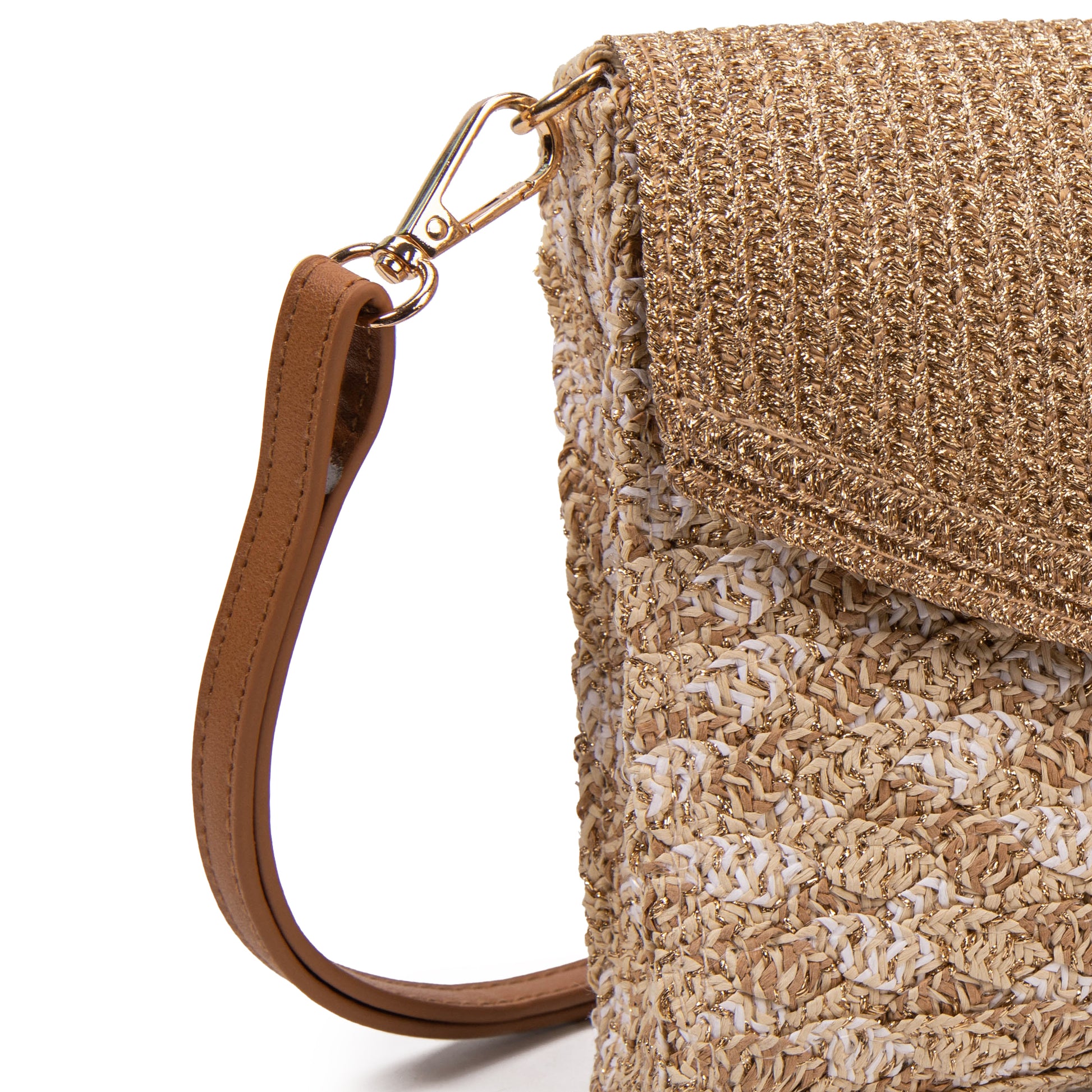 Clutch “Sparkle Wave” | Sobre de rafia con solapa glitter